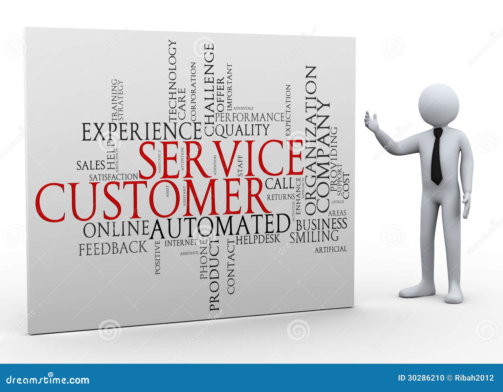 3d businessman and customer service wordcloud