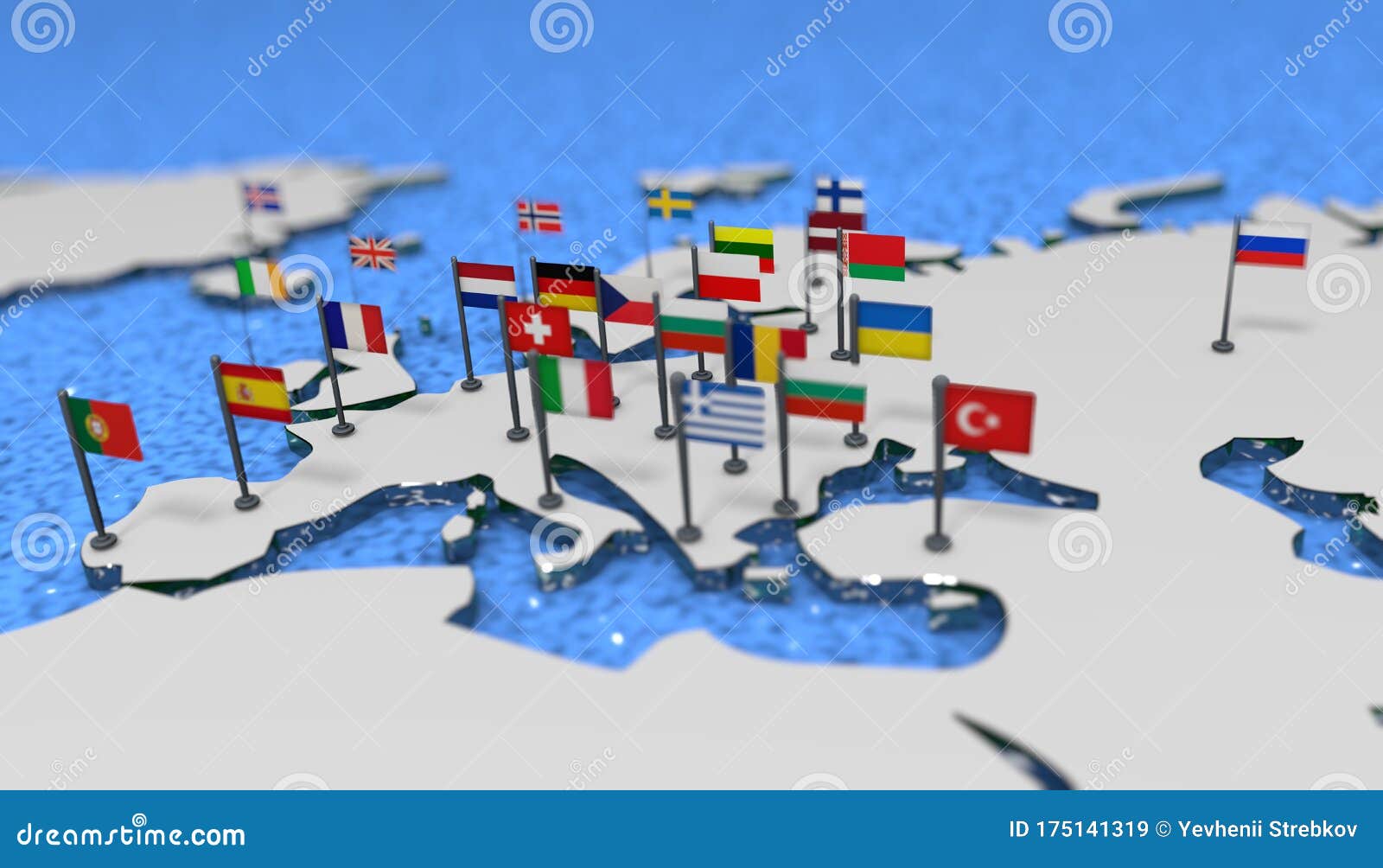 3d  map of europe with eu flags