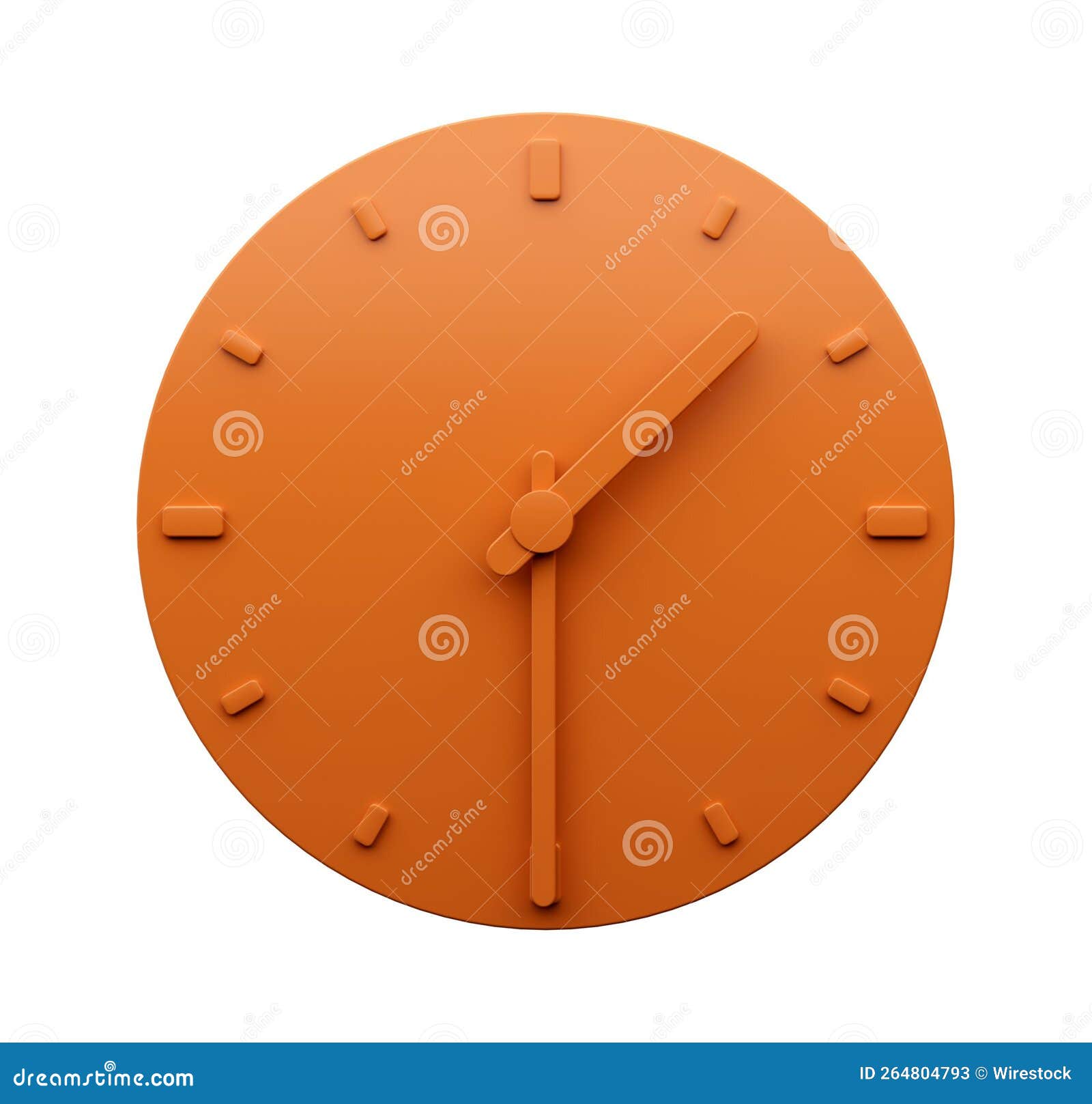 3d Illustration of Minimal Orange Clock 130 Halfpast One O Clock