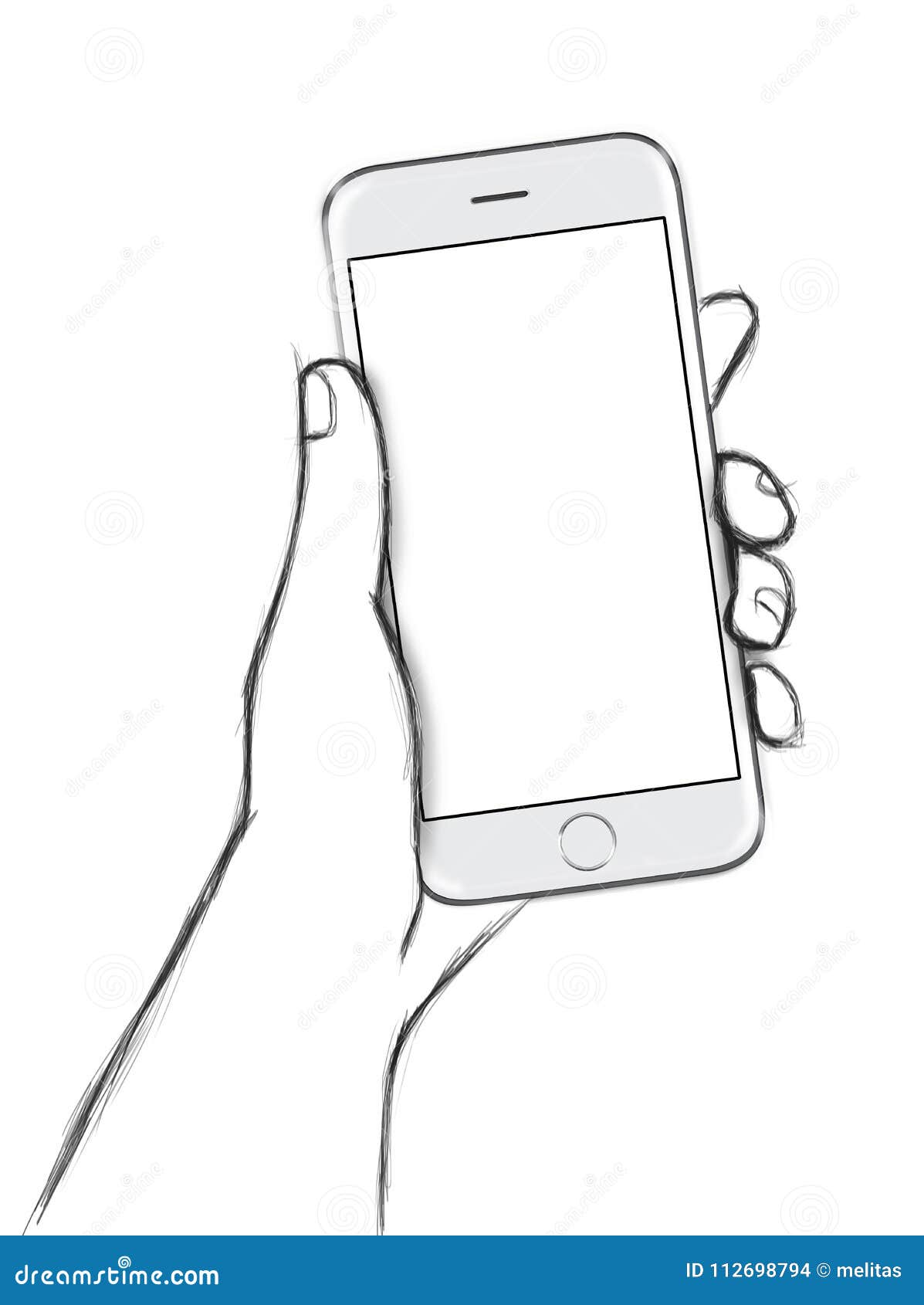 3D Illustration Mock Up Smart Phone with Human Hand Sketch Stock ...