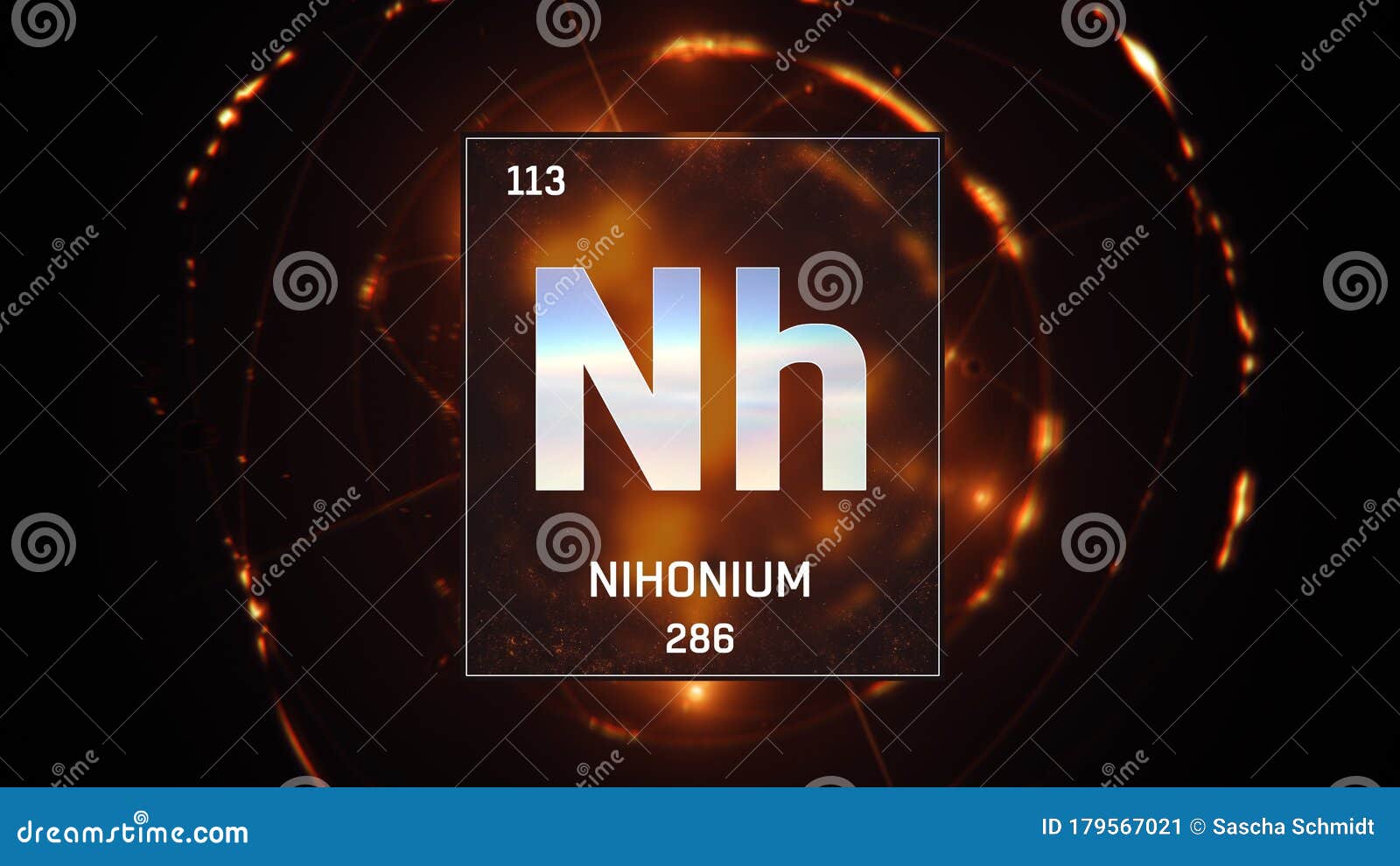 nihonium as  113 of the periodic table 3d  on orange background