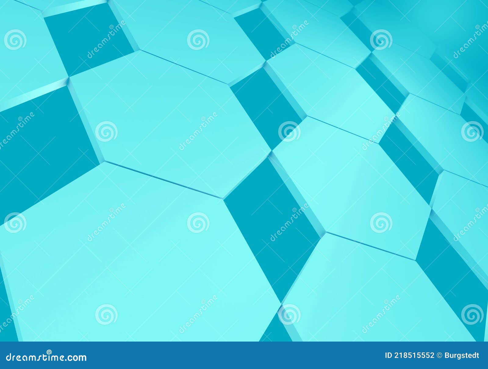 Oblique View of Aligned Hexagons 3d Illustration Stock Illustration