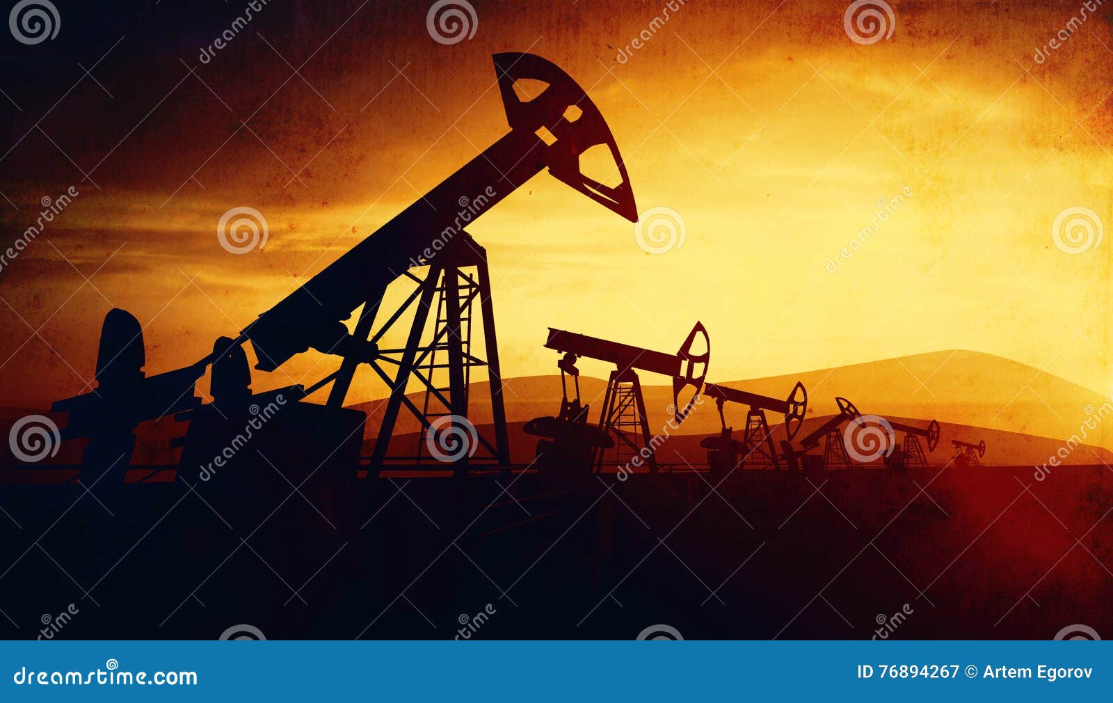 3d Illustration of Oil Pump Jacks on Sunset Background Stock Image Image of derrick, platform