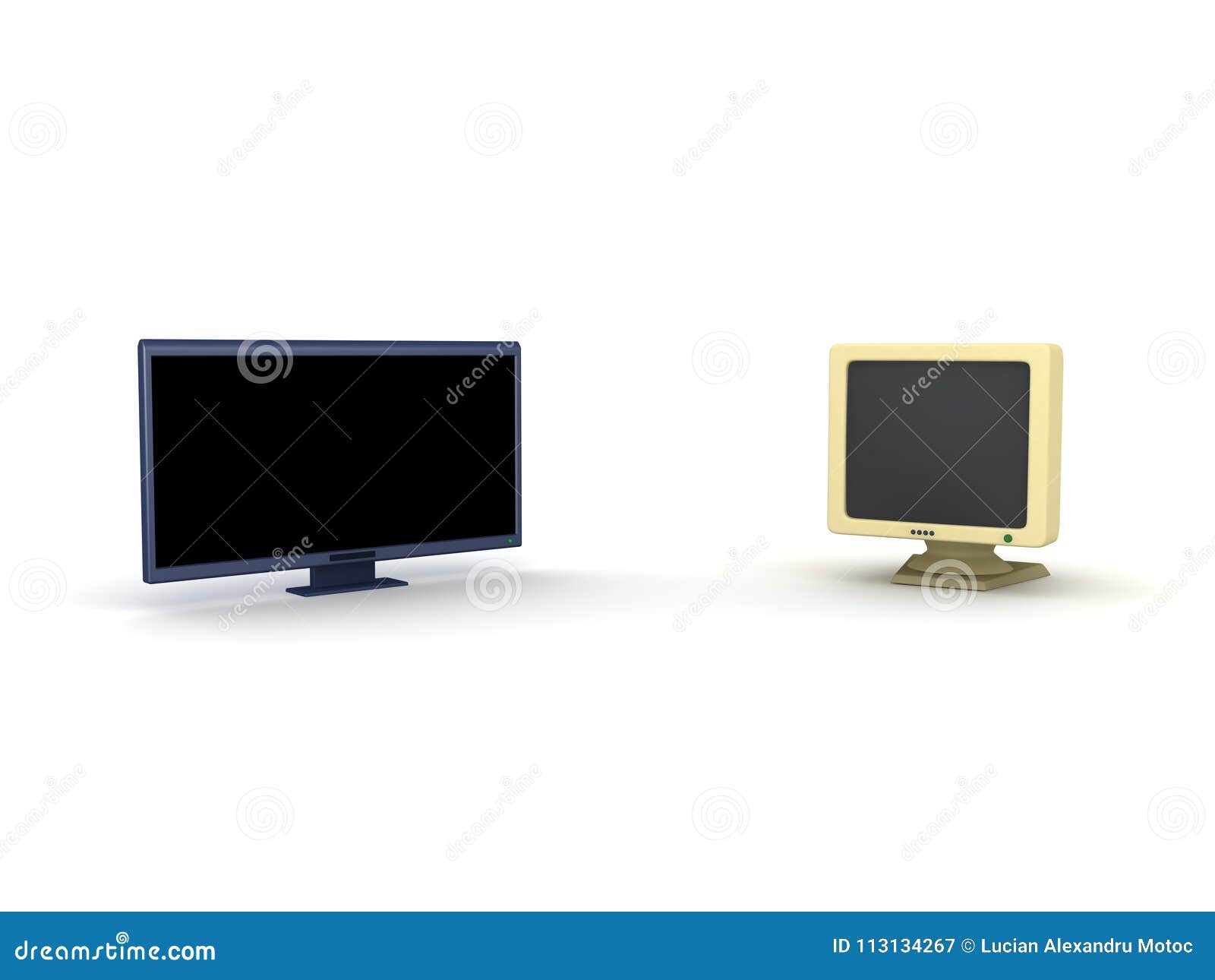 3d  of old retro crt monitor and new led lcd monitor