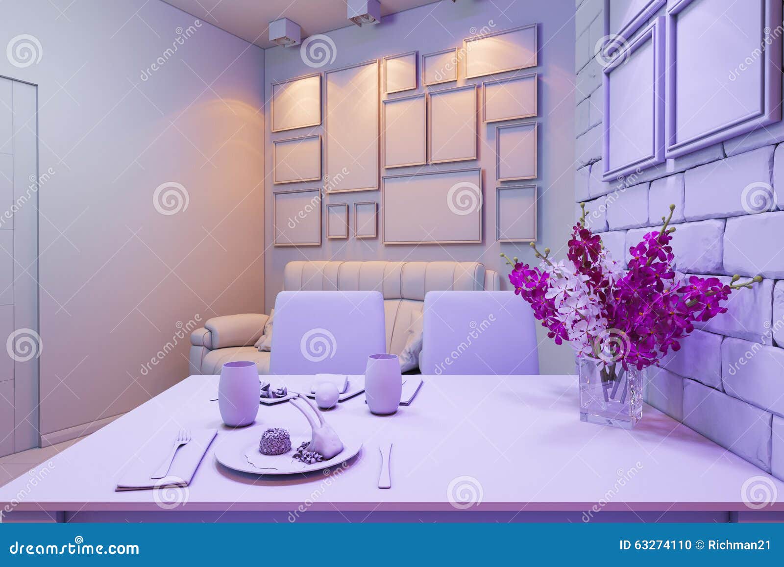 3D Illustration of the Oneroom Apartment. Visualization without Stock