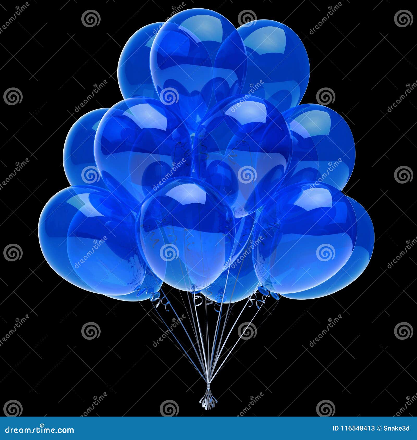 Air balloon bright blue decoration with ribbon Vector Image