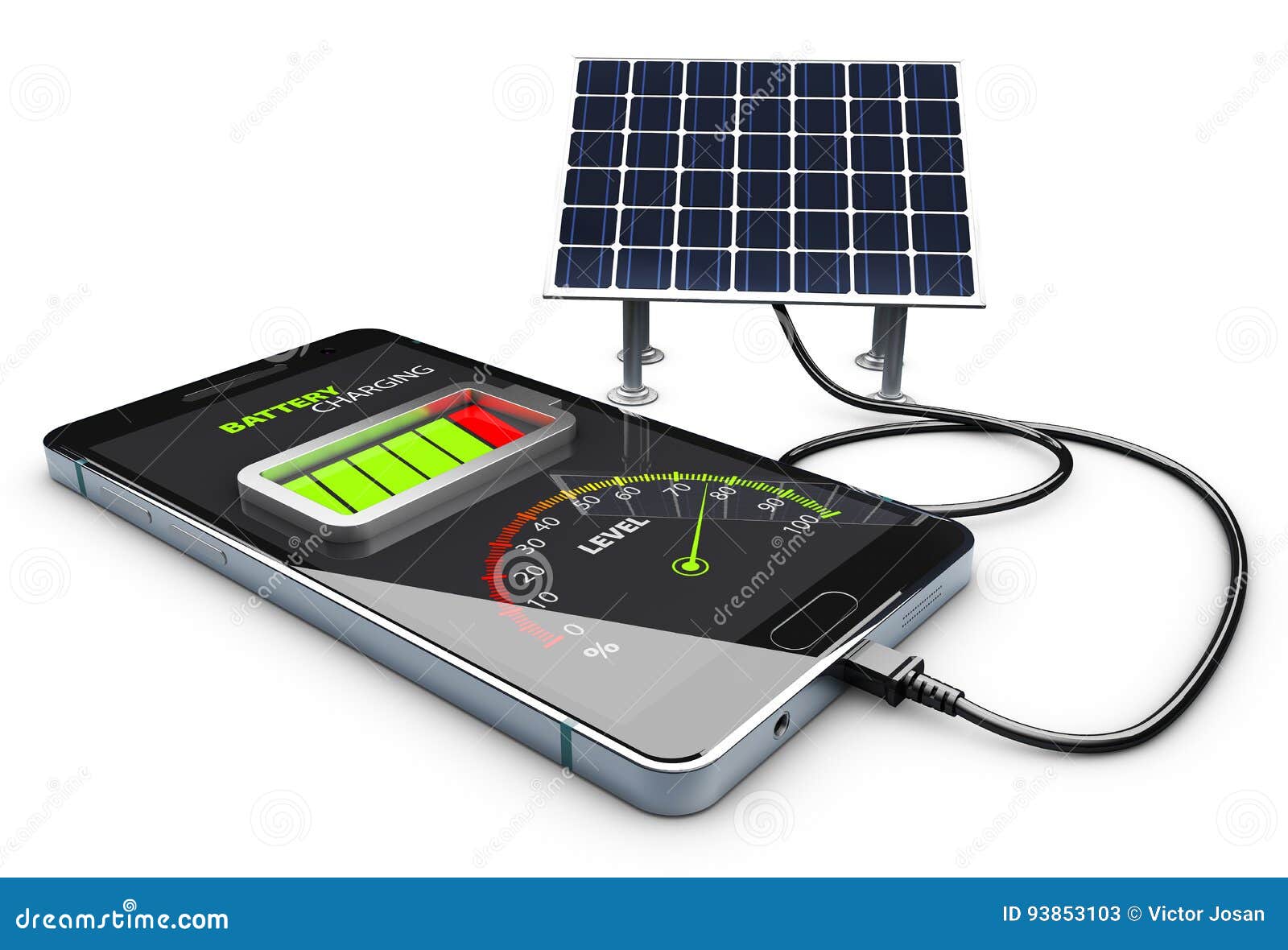 3d Illustration of Phone Charging and Solar Battery Stock Image Image