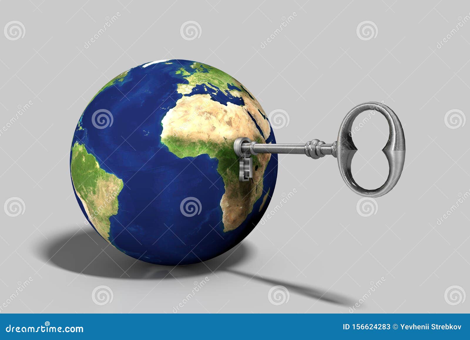 3D Illustration Planet Earth with a Key Stuck in a Keyhole Stock ...