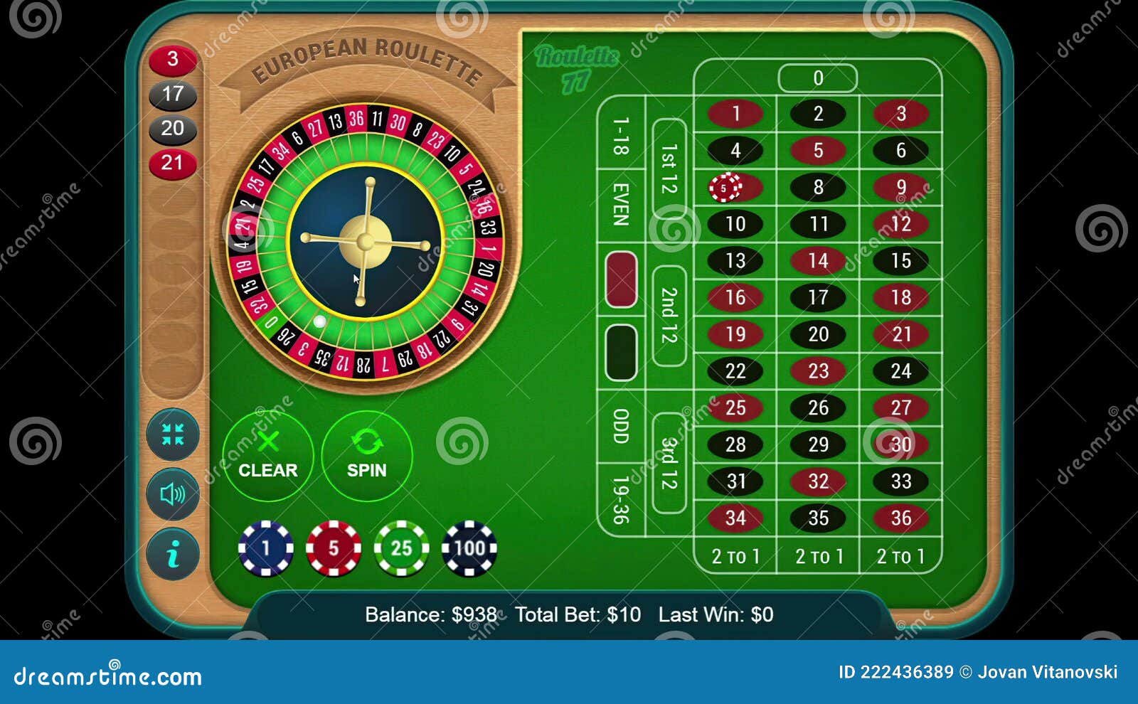 Ruleta europea en tablet