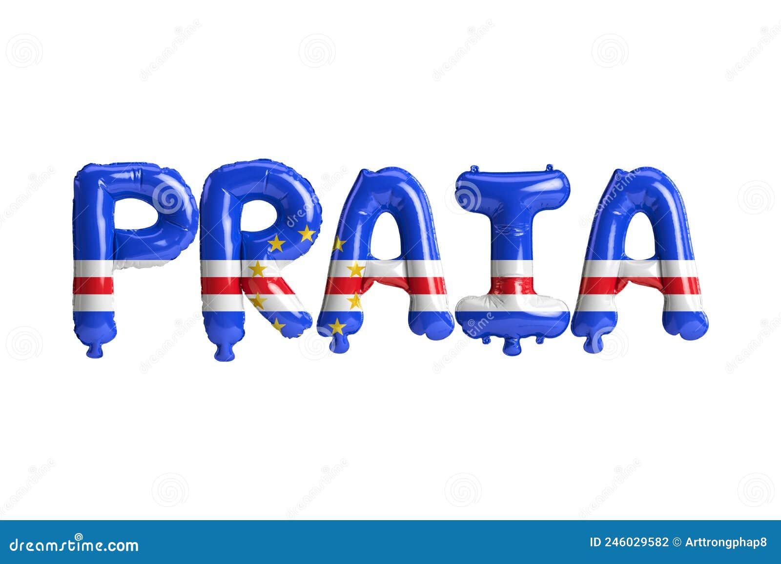 3d  of praia capital balloons with cape verde flags color  on white