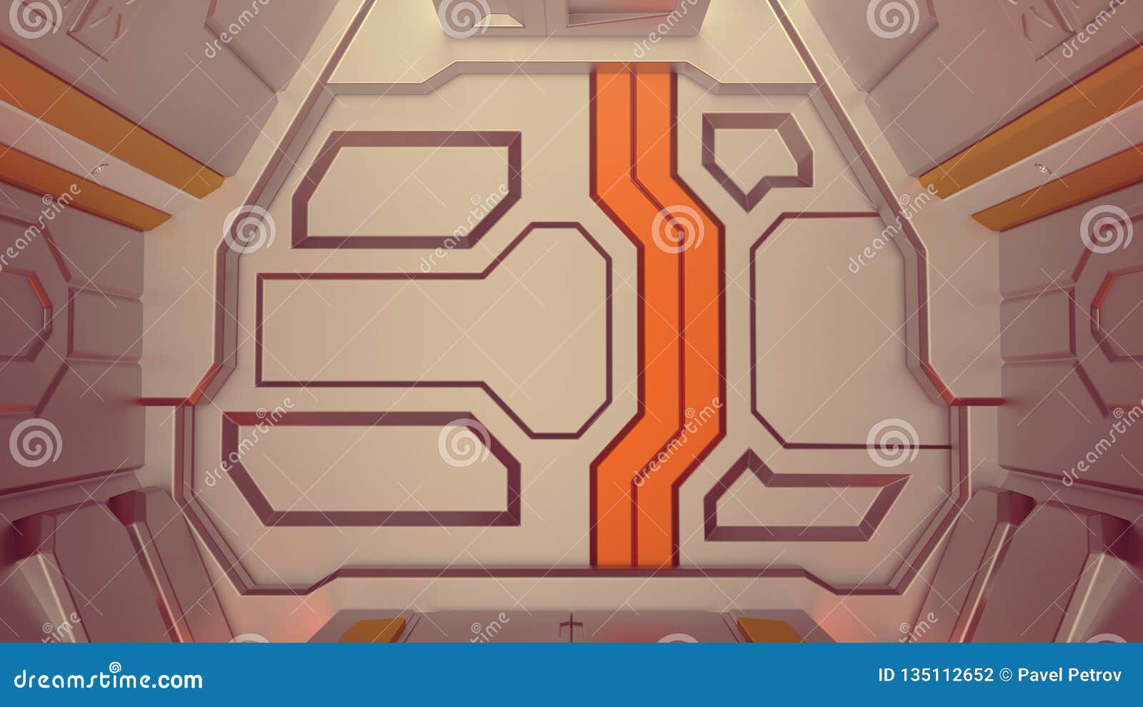 3d Rendering Of Realistic Sci Fi Spaceship Orange Hangar