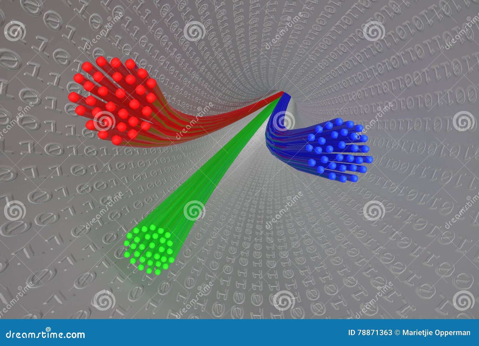 3D Illustration Red, Blue and Green Fibre Optic Cables Stock