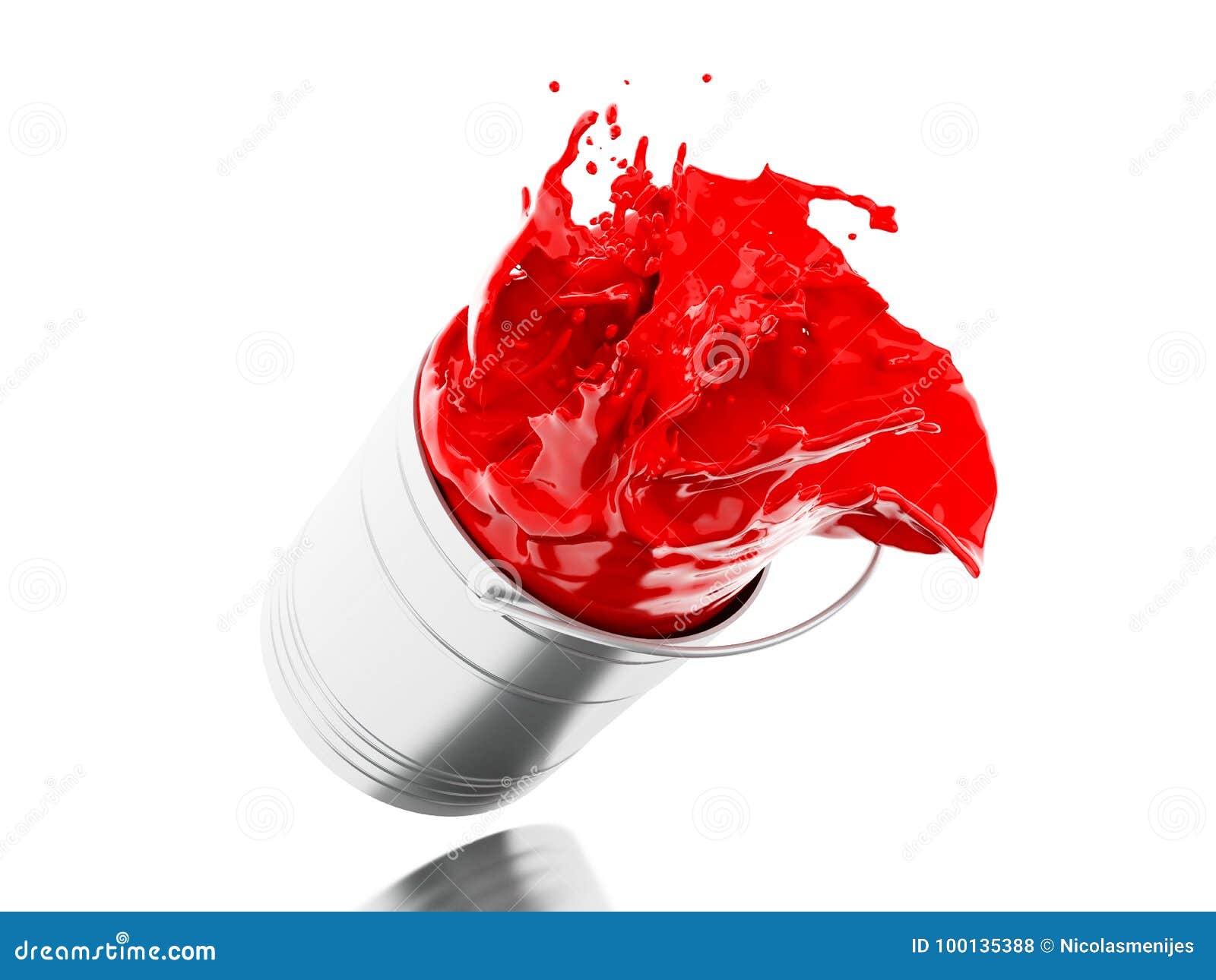3d red paint splashing out of cans