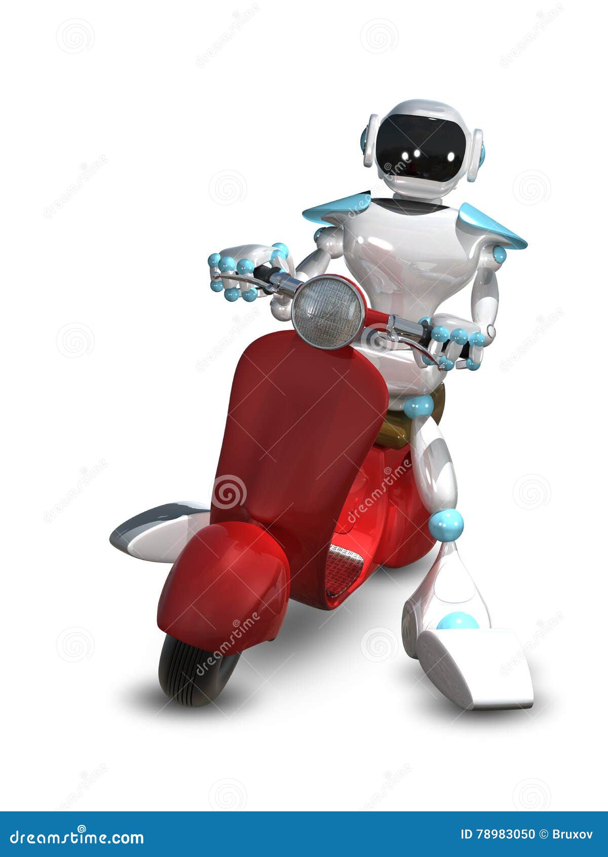 3D Illustration of a Robot on a Motor Scooter Stock Photo