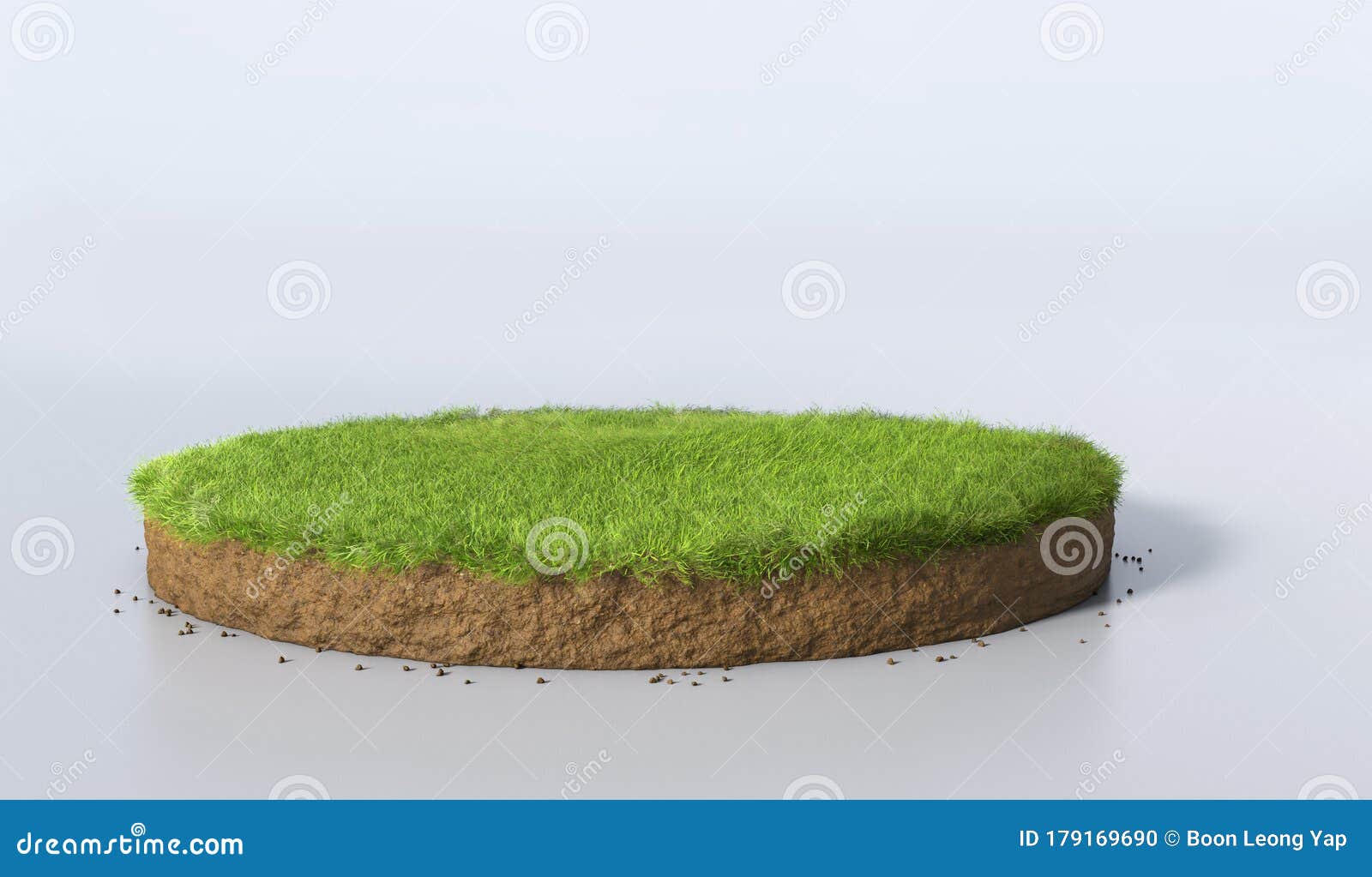 3d  round soil ground cross section with earth land and green grass