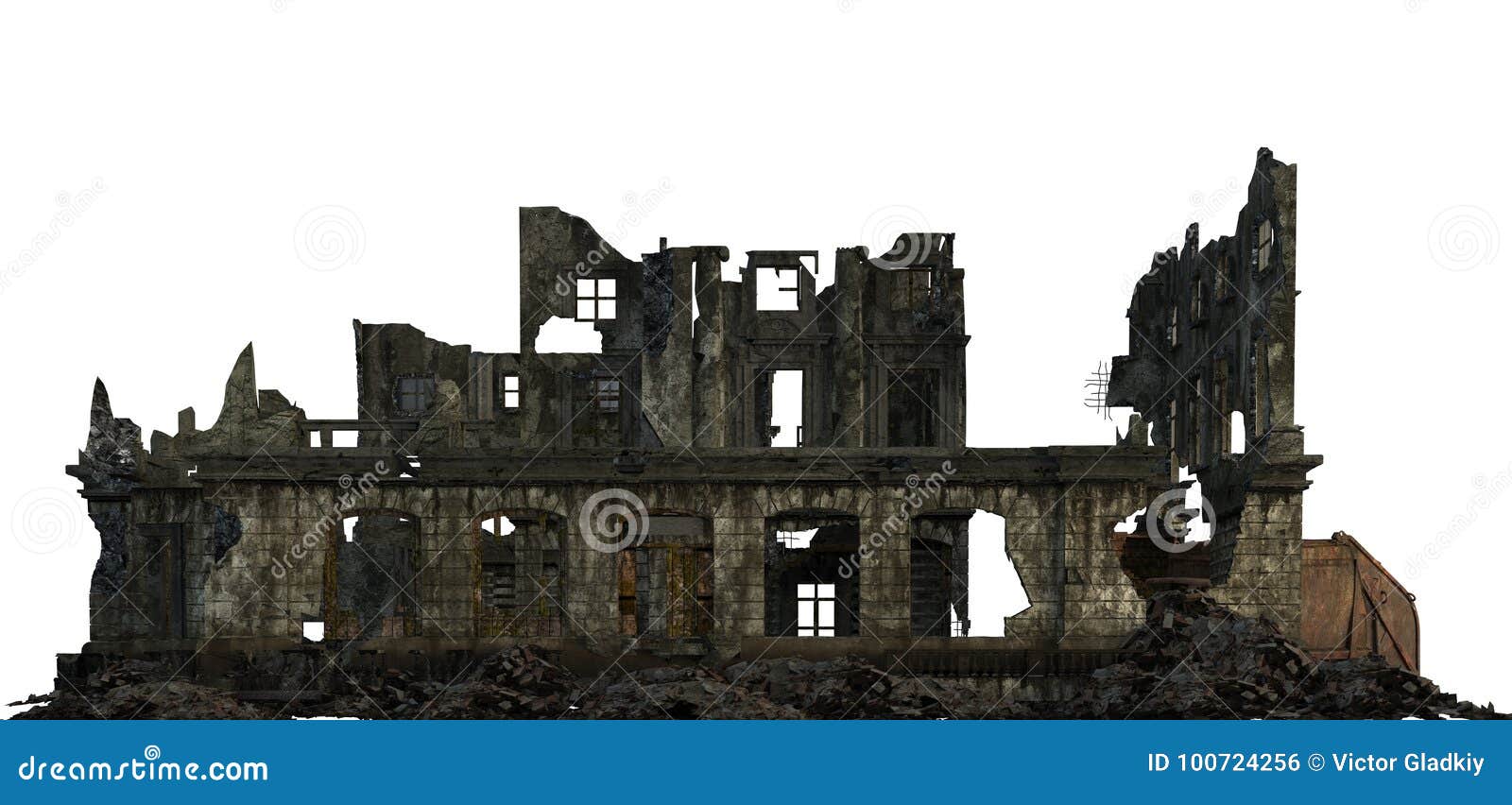 ruined building  on white 3d 