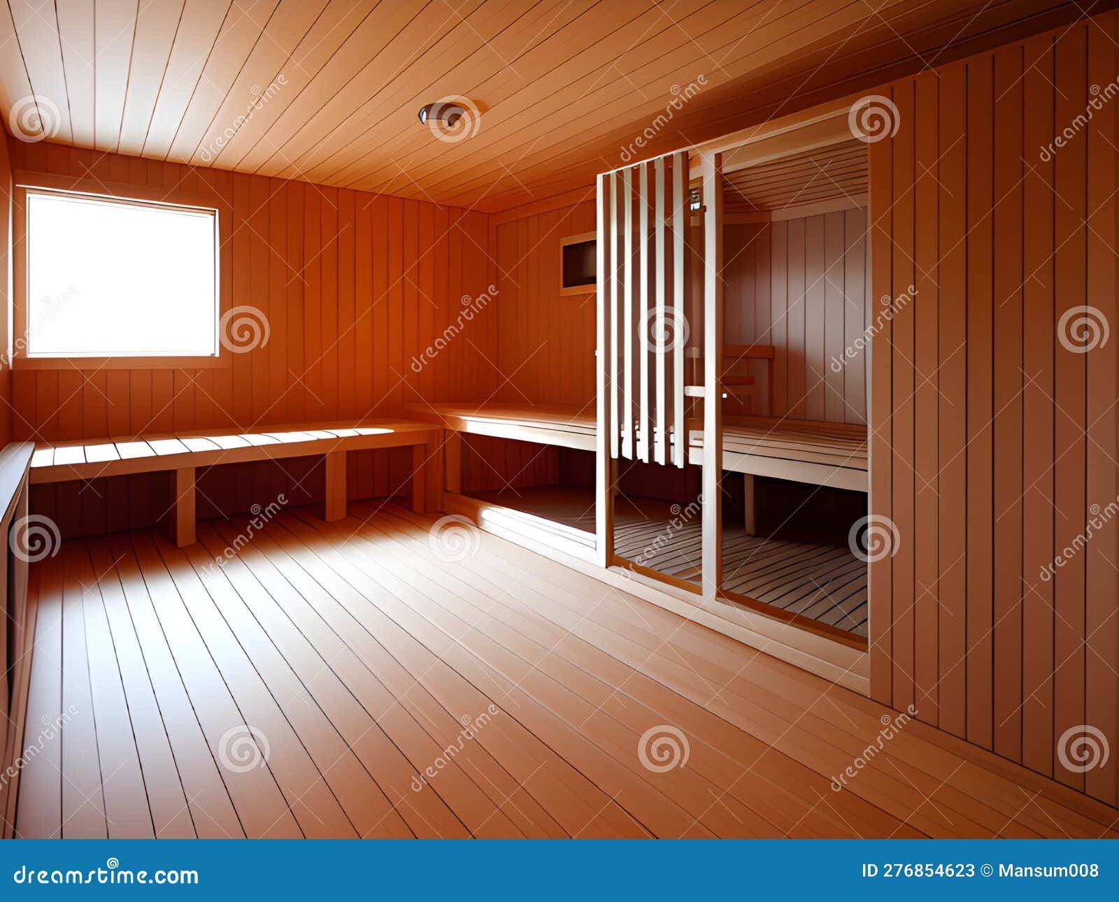 3d Illustration of Sauna Interior with Wooden Chairs, Ai Generated