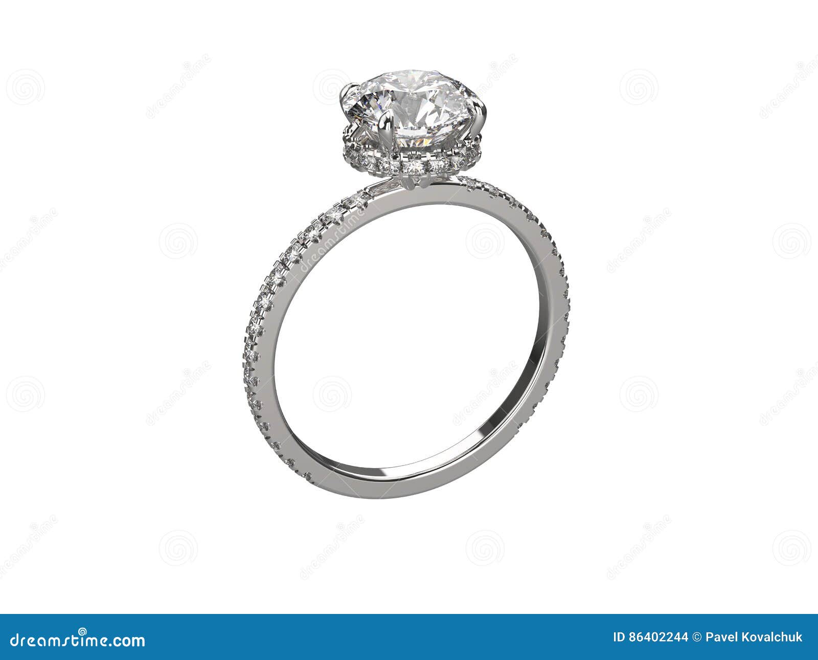 3D Illustration Silver Ring with Diamonds Stock Illustration ...
