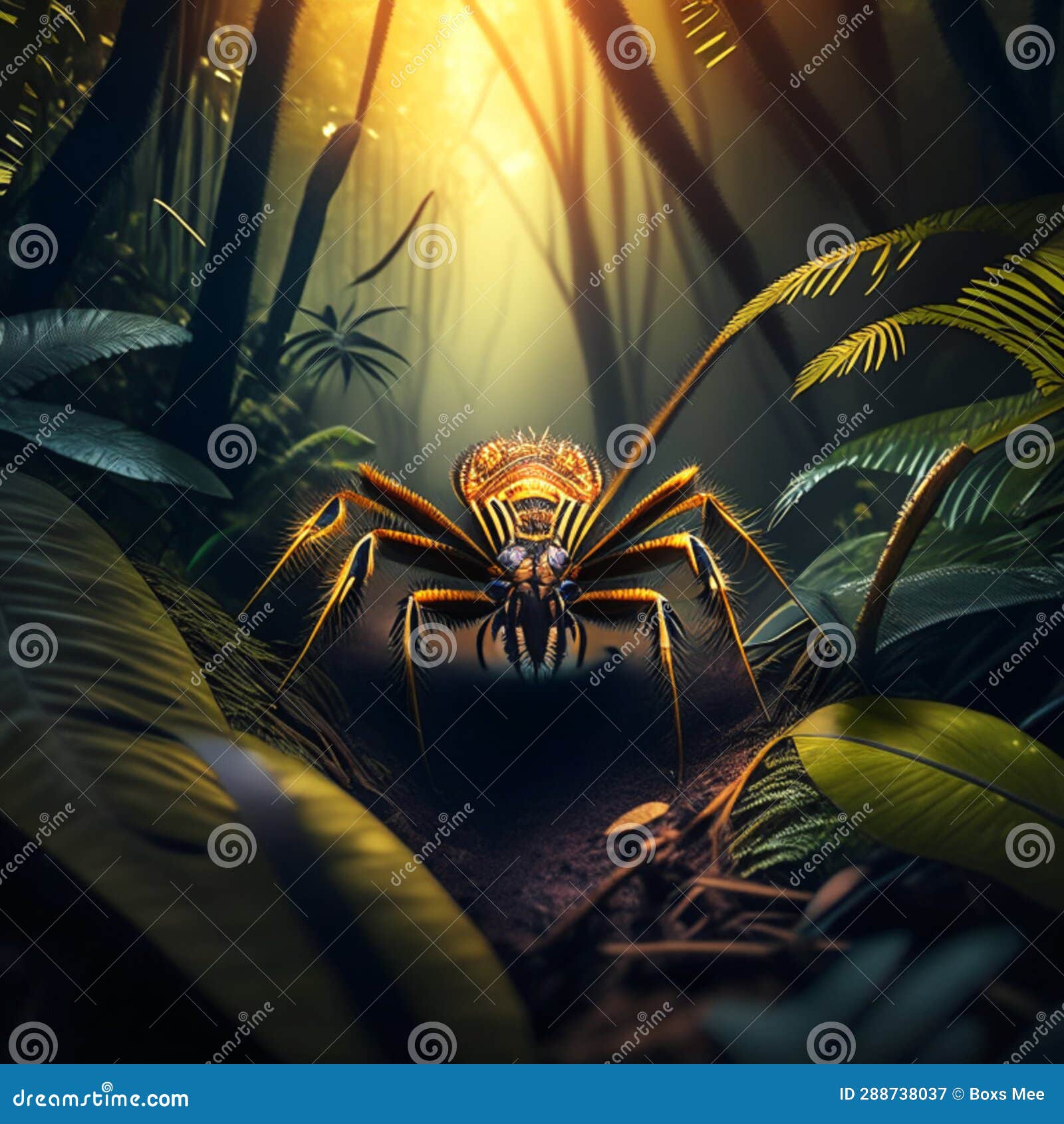 3d Illustration of a Spider in the Jungle. 3d Rendering Generative AI