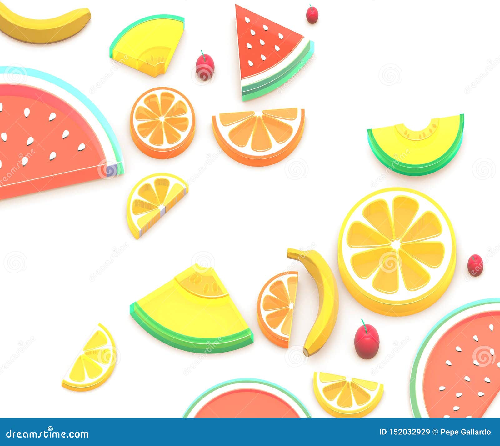 summer fruits 3d isometric 