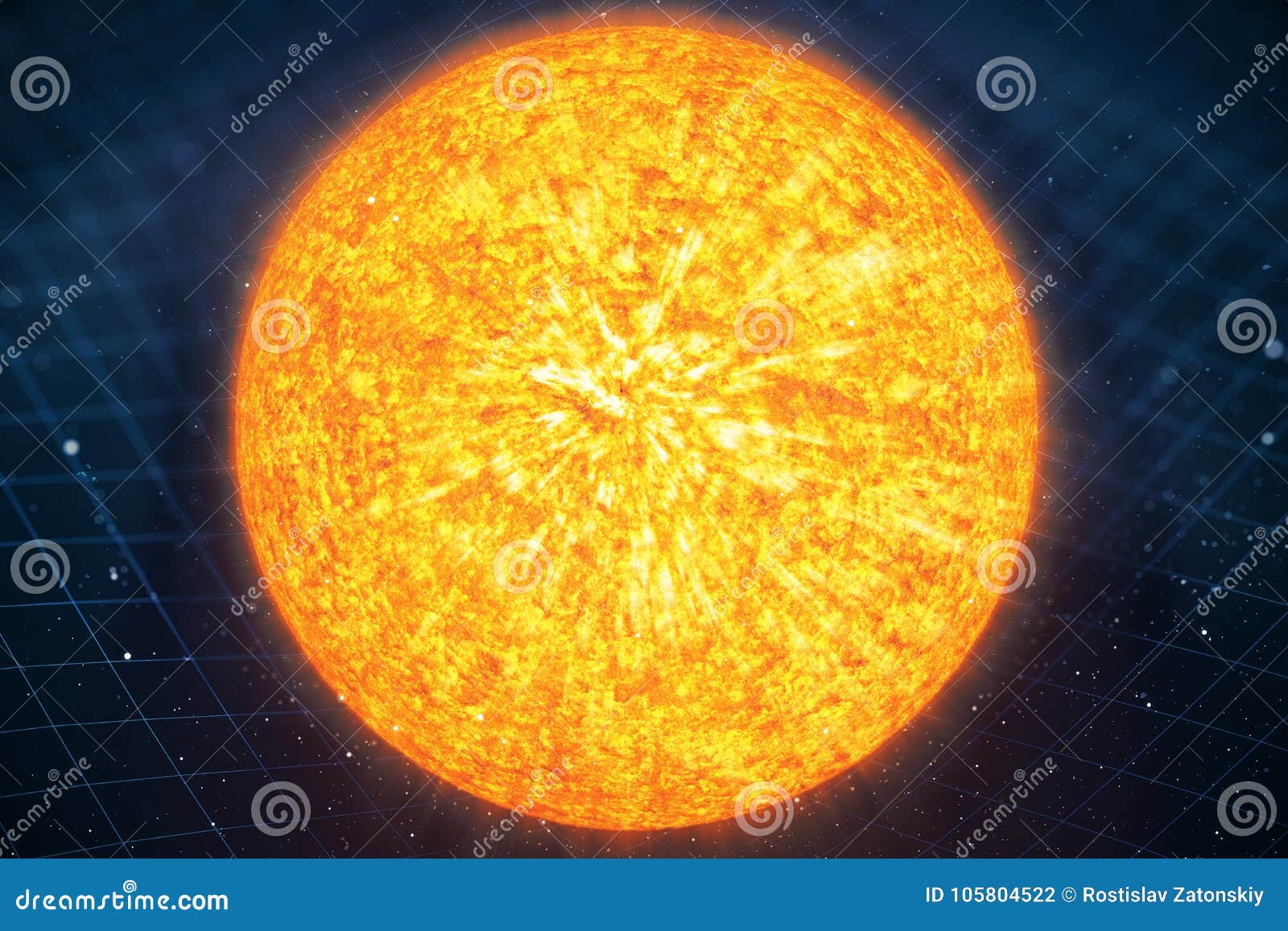 3d  sun gravity bends space around it. with bokeh effect. concept gravity deforms space time grid around