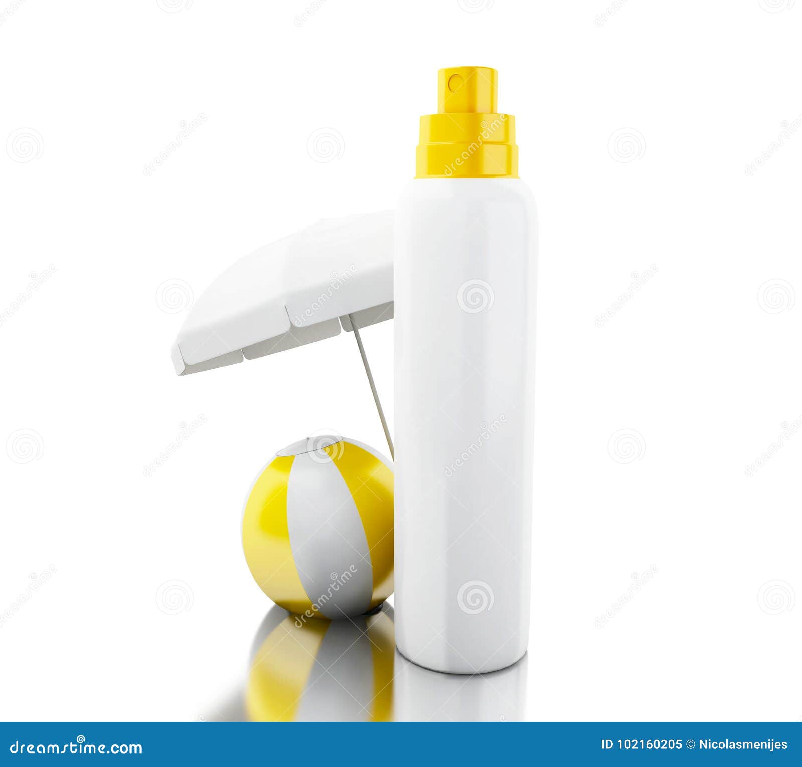 Download 3d Sunscreeen With Beach Ball And Umbrella Stock Illustration - Illustration of care, ball ...