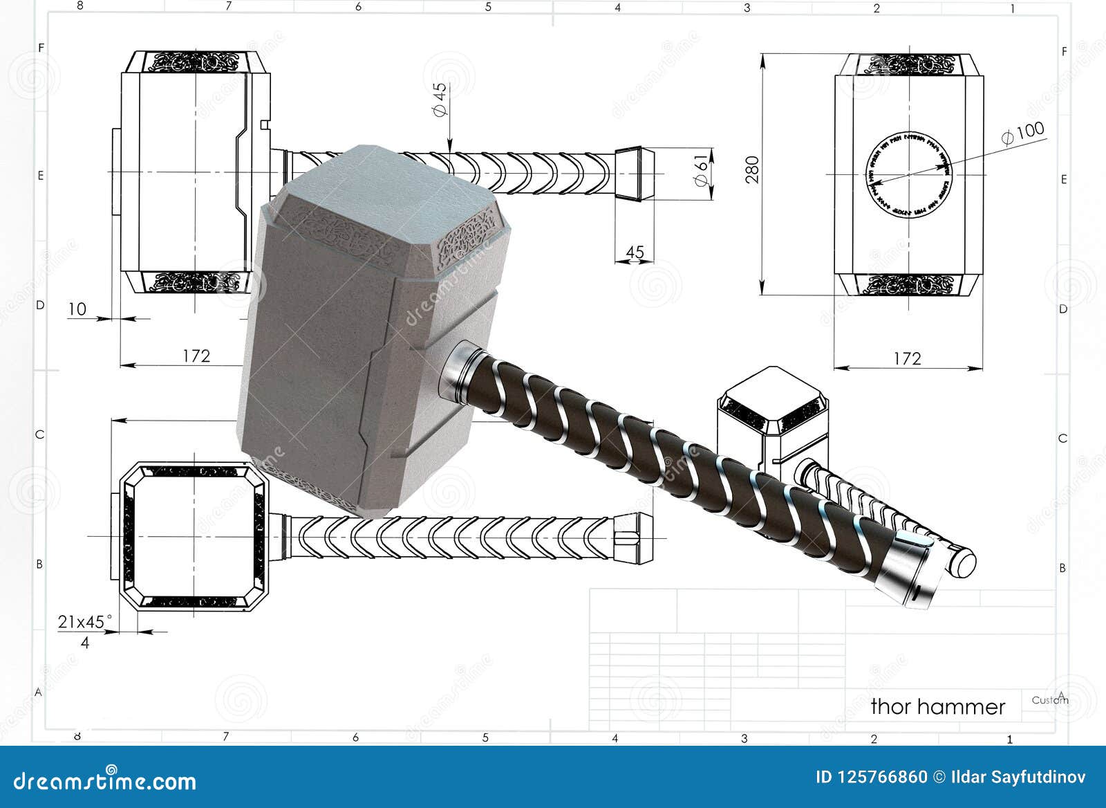 3d Illustration of Thor Hammer Stock Illustration - Illustration of
