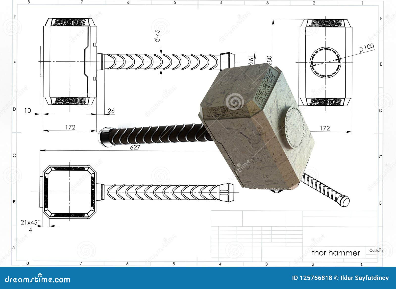 3d Illustration of Thor Hammer Stock Illustration Illustration of