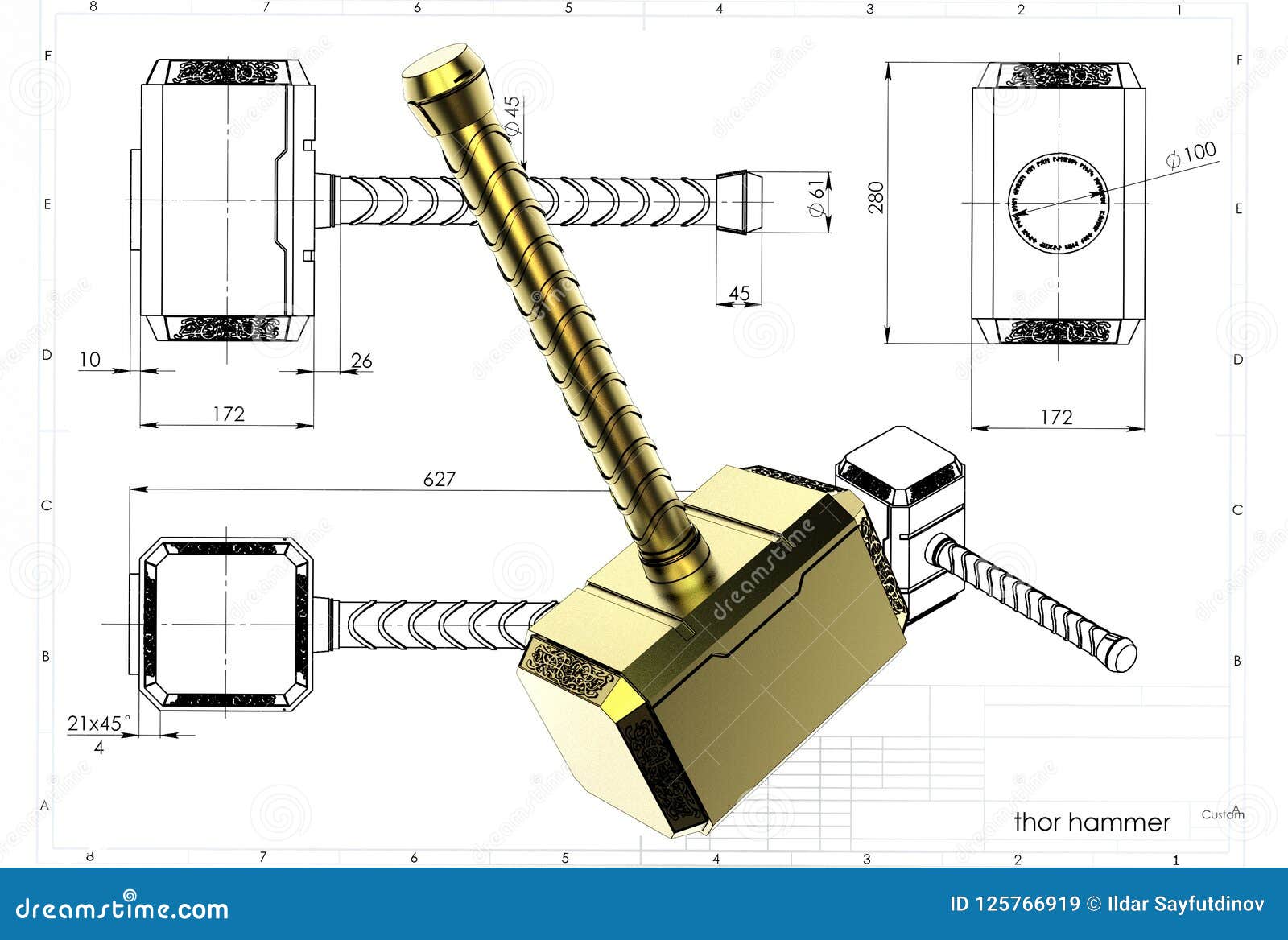 Mjolnir Digital Reference Drawing for Prop Making - Etsy