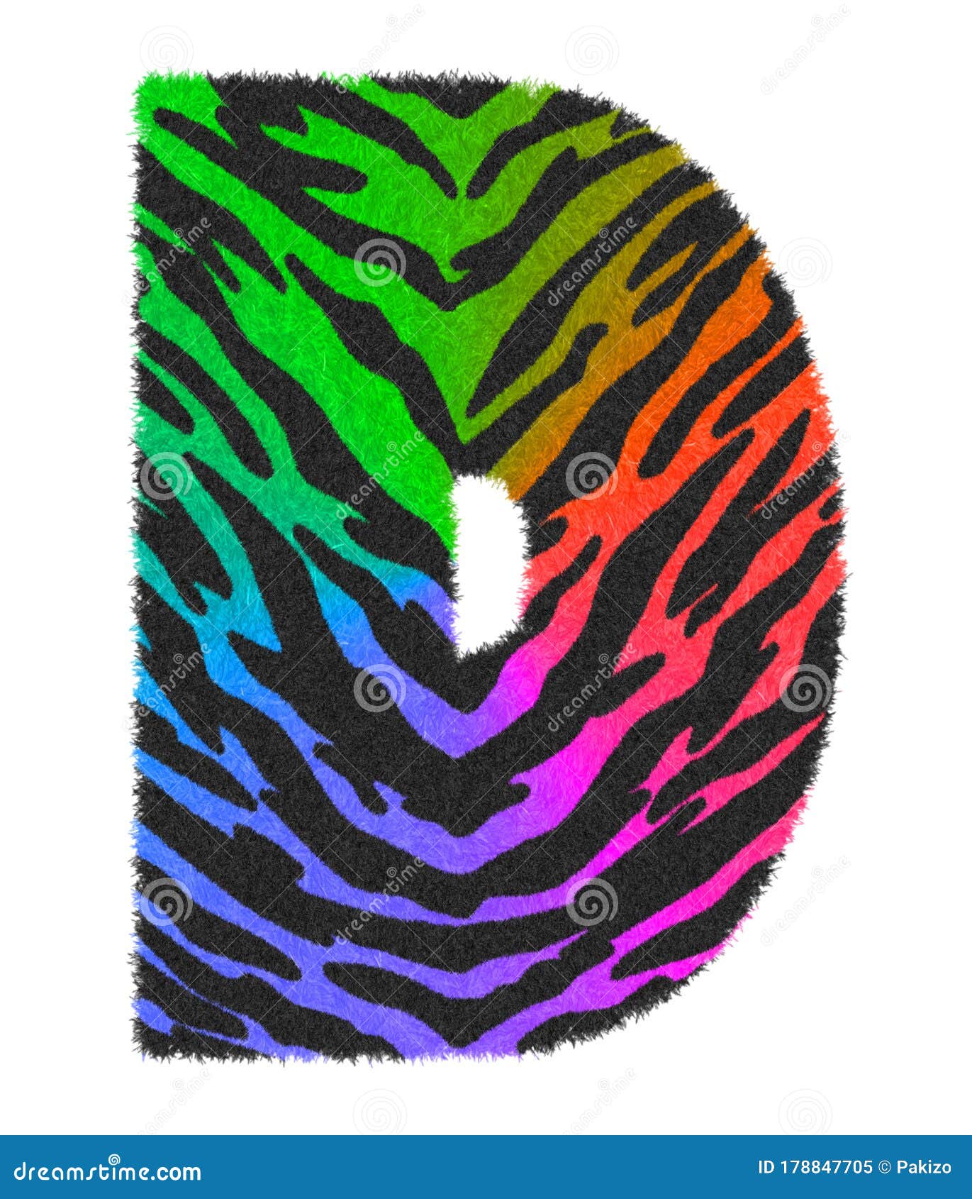 3D Illustration Tiger Black Rainbow Print Letter D, Animal Skin Fur ...