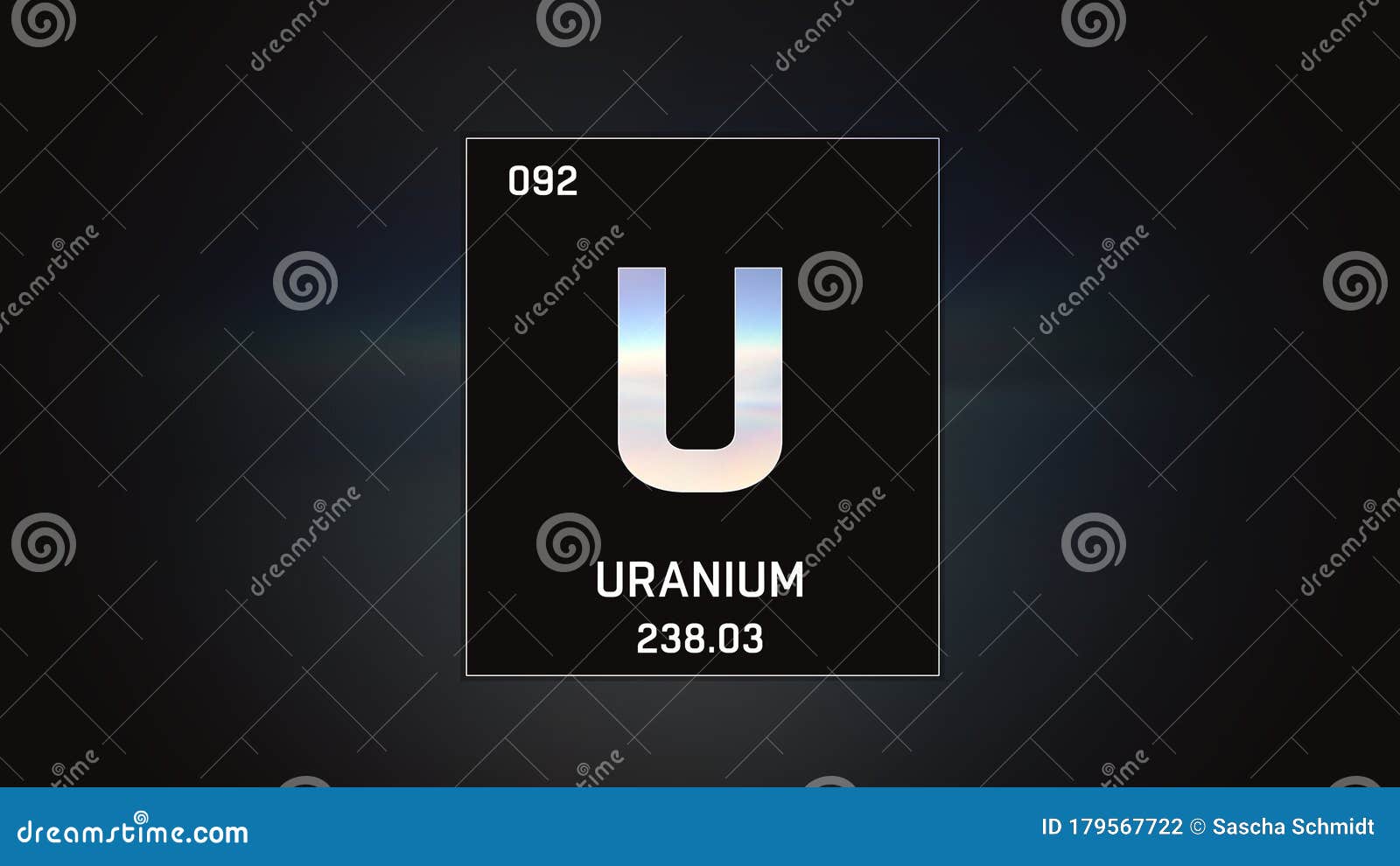 uranium as  92 of the periodic table 3d  on grey background