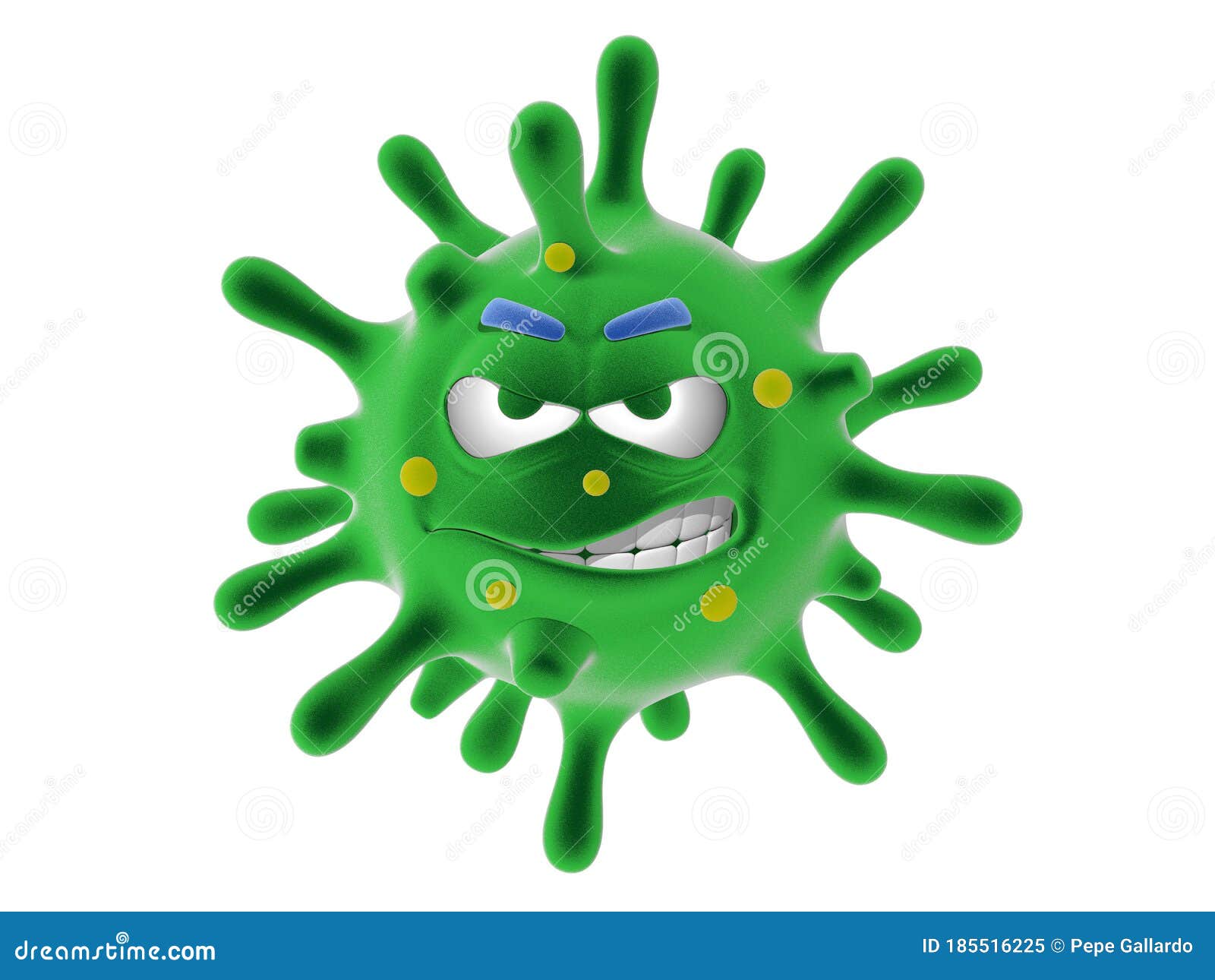 3d Illustration of a Virus Cartoon of a Disease with an Angry and  Aggressive Face. Stock Illustration - Illustration of green, cold: 185516225