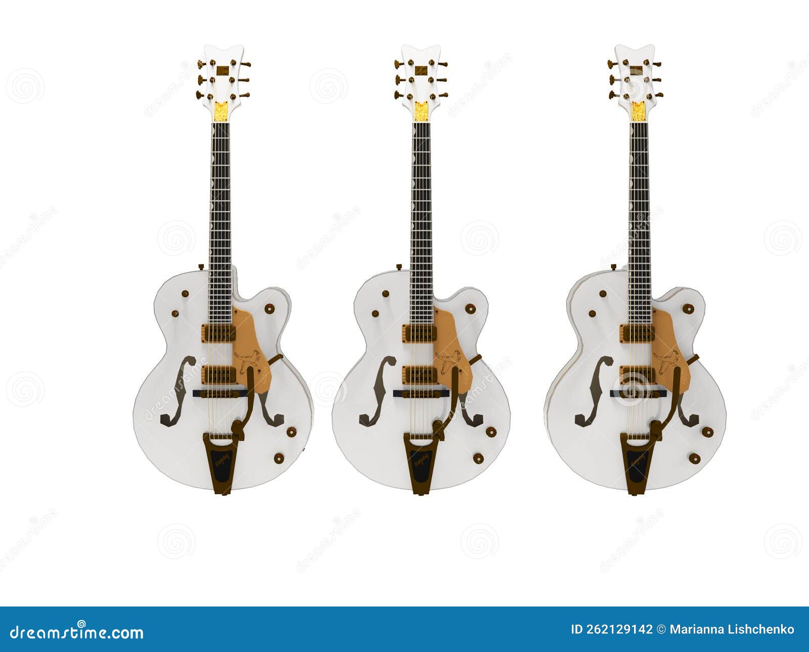 3D Illustration of White Electric Guitar Band on White Background No