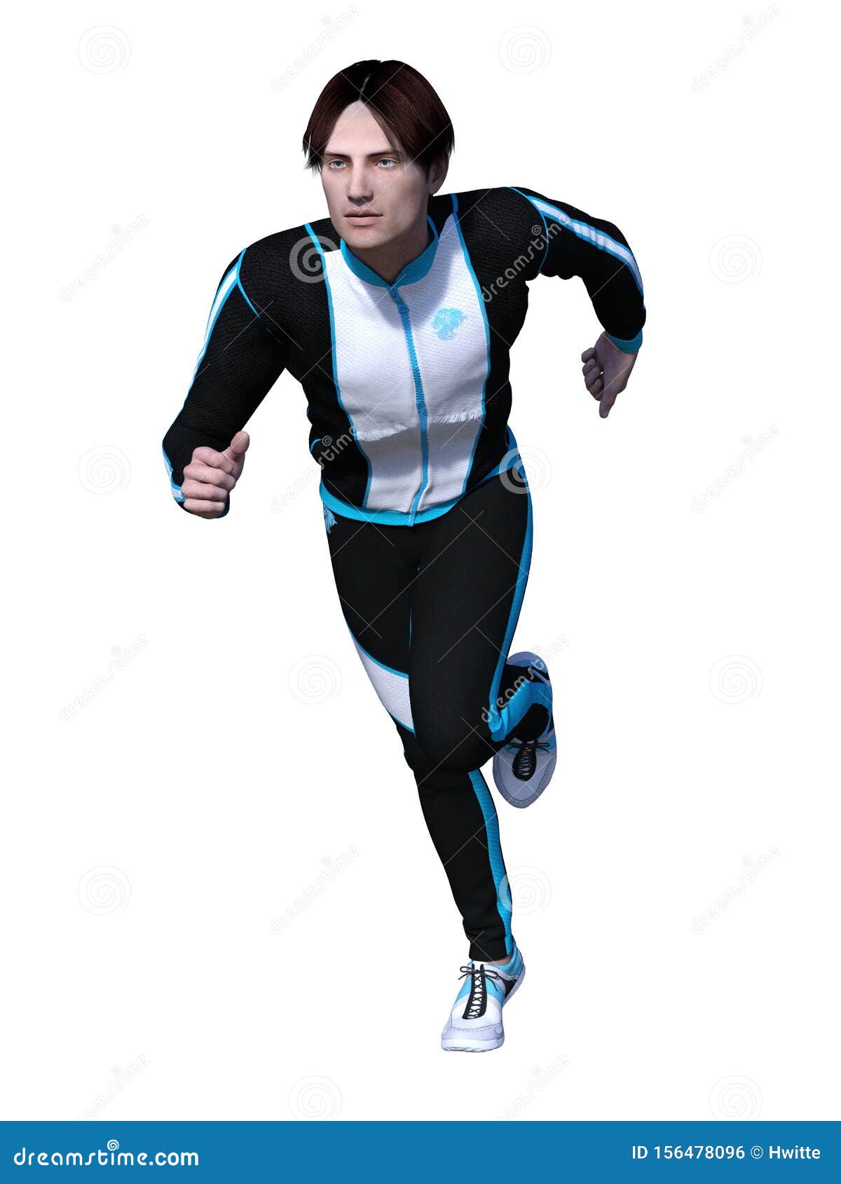 Young Male Runner in Sports Wear 3-D-Illustration White Background ...