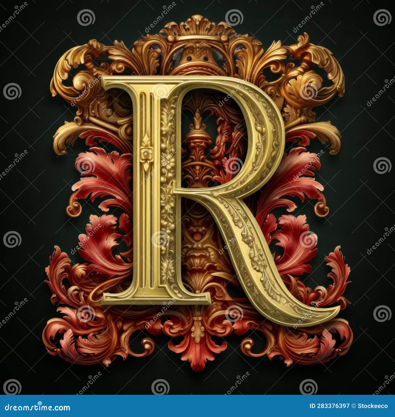 Victorian-style Ornate Letter R in Gold and Bronze Stock Illustration ...