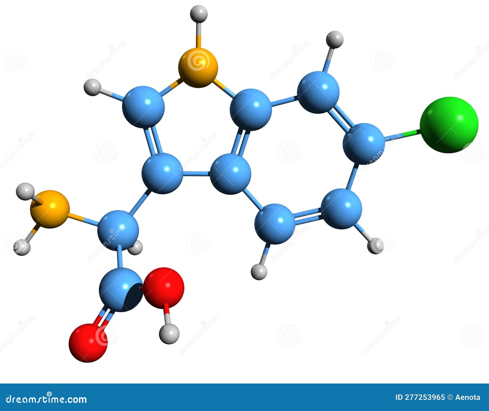 3d image of 6-chloro-l-tryptophan skeletal formula