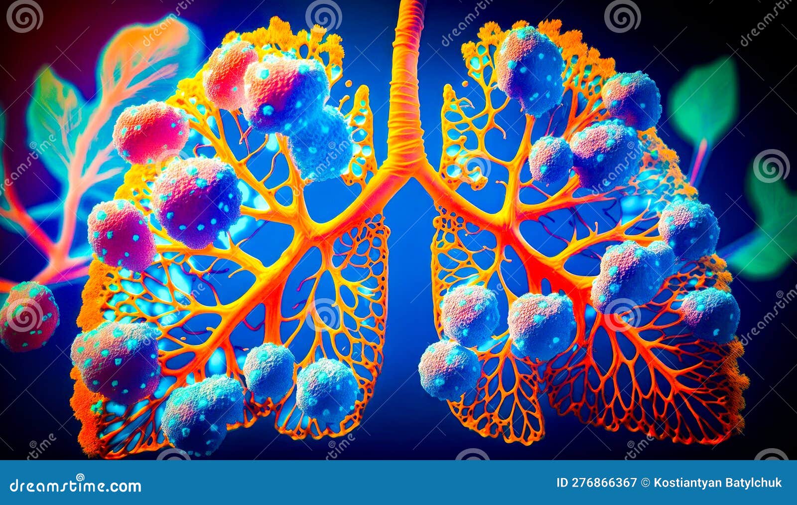 3d Image of Human Lungs with the Lungs Highlighted in Bright Colors. Generative AI Stock