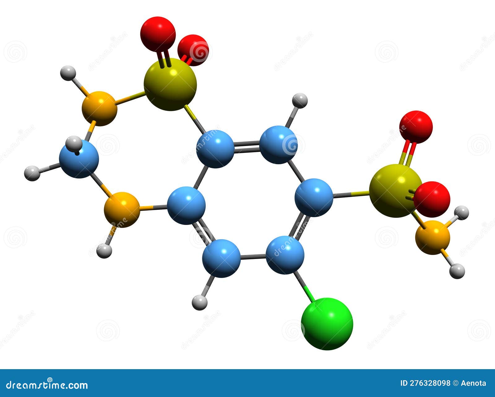 3d image of hydrochlorothiazide skeletal formula