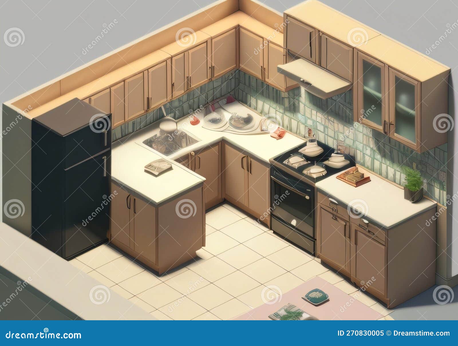 3d Kitchen Interior and Ai Generated Stock Illustration