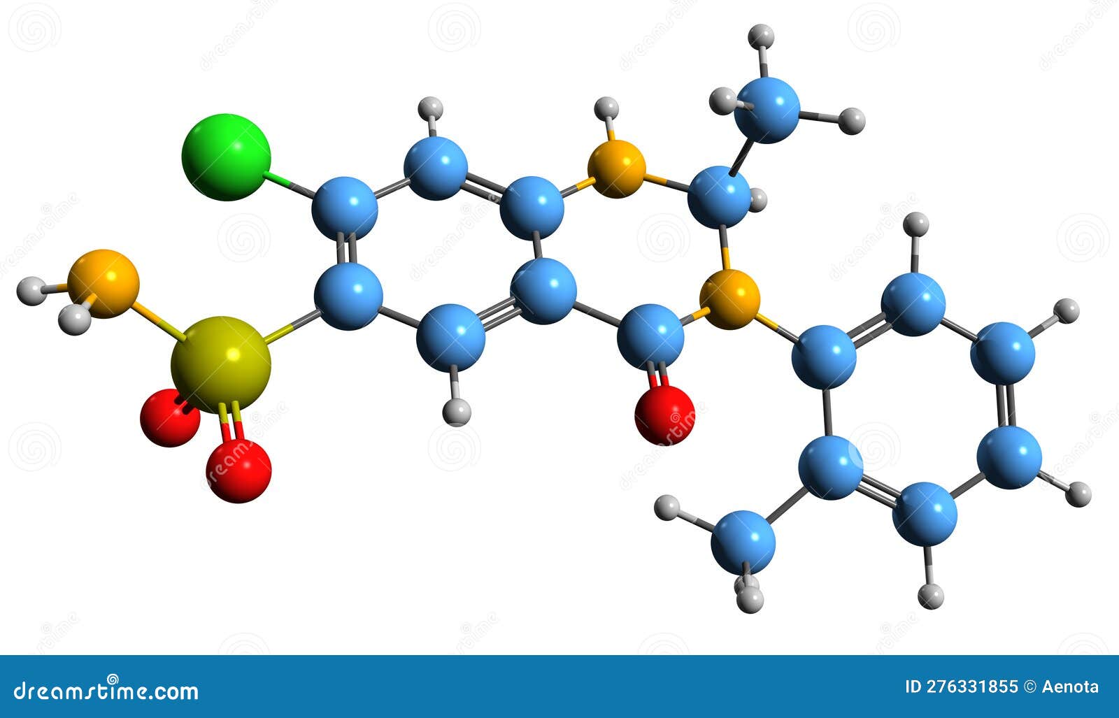 3d image of metolazone skeletal formula