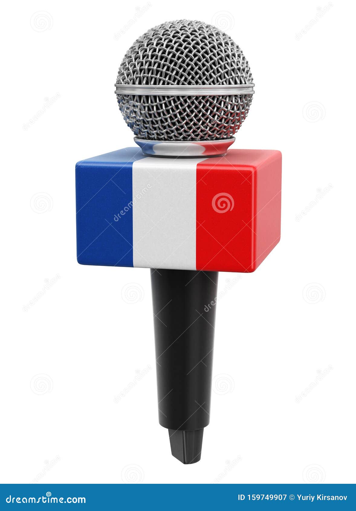 Microphone with French Flag. Image with Clipping Path Stock