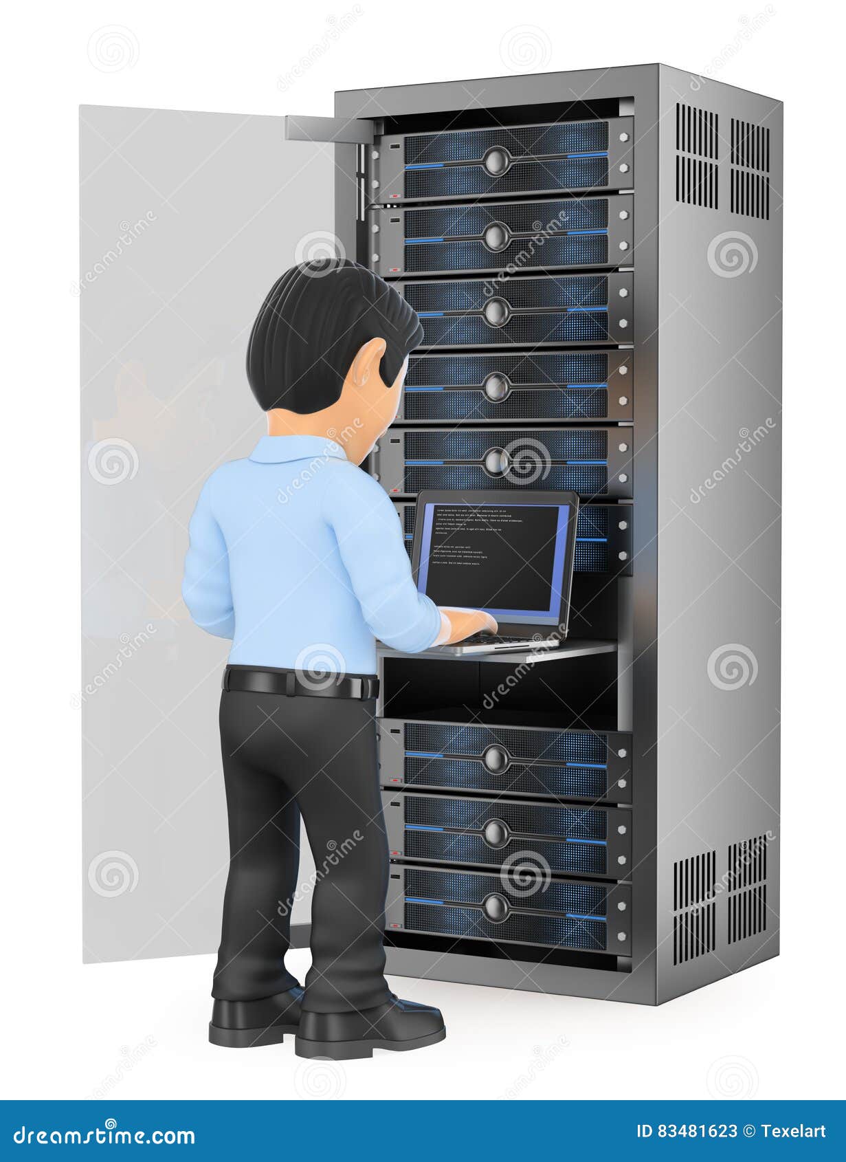 Technician In Server Room. Computer Lan Master With Router Communicate