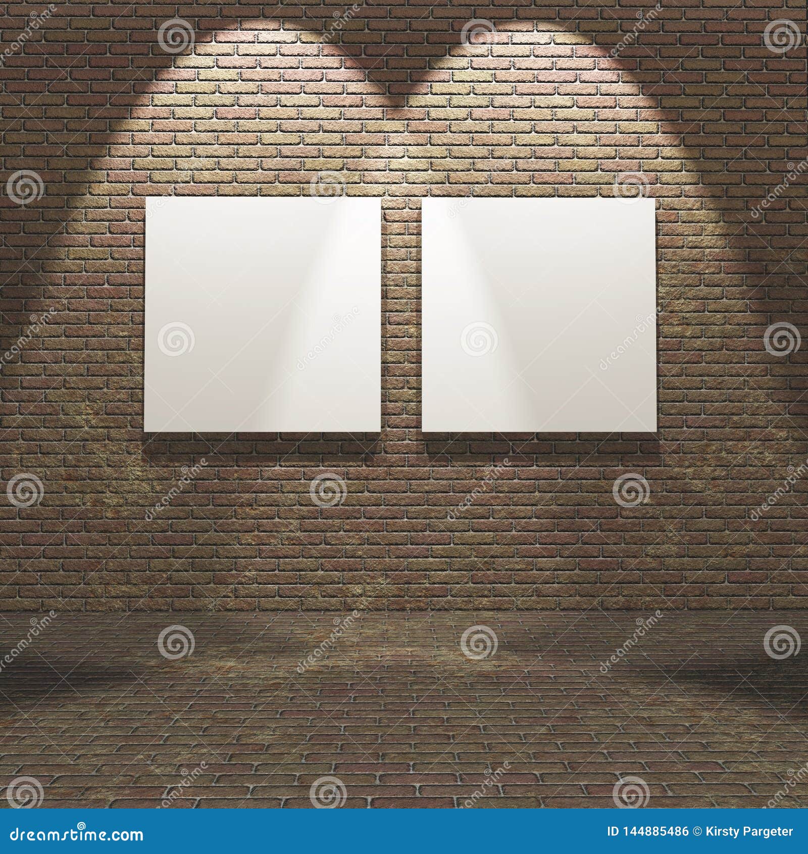 3D Interior with Blank Canvases on a Brick Wall Stock Illustration