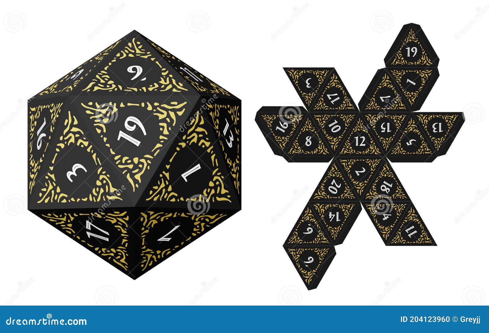 D20 Isometric Dice for Boardgames with Paper Unwrap Stock Vector -  Illustration of game, adventure: 204123960