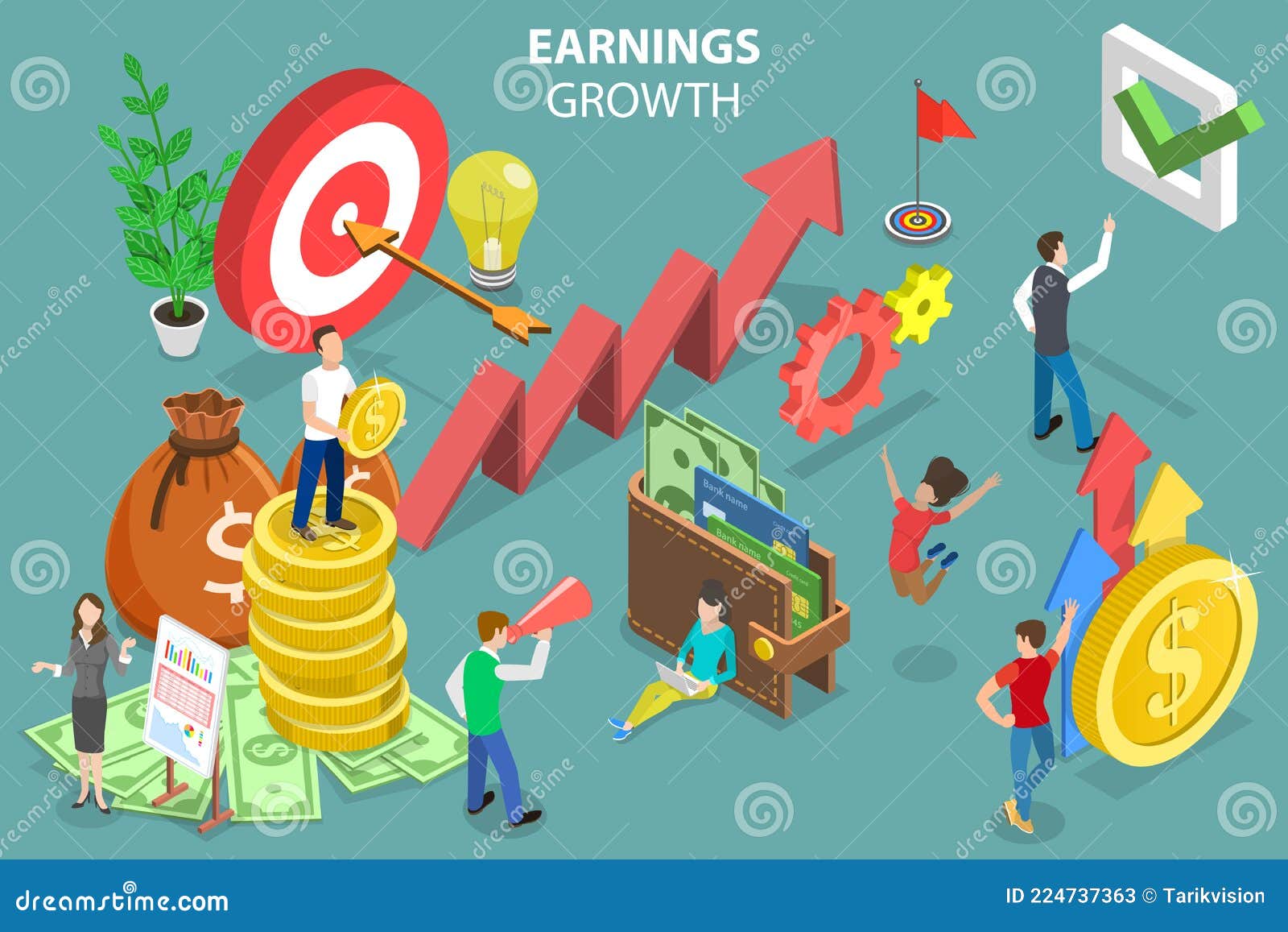 3D Isometric Flat Vector Conceptual Illustration of Earnings Growth