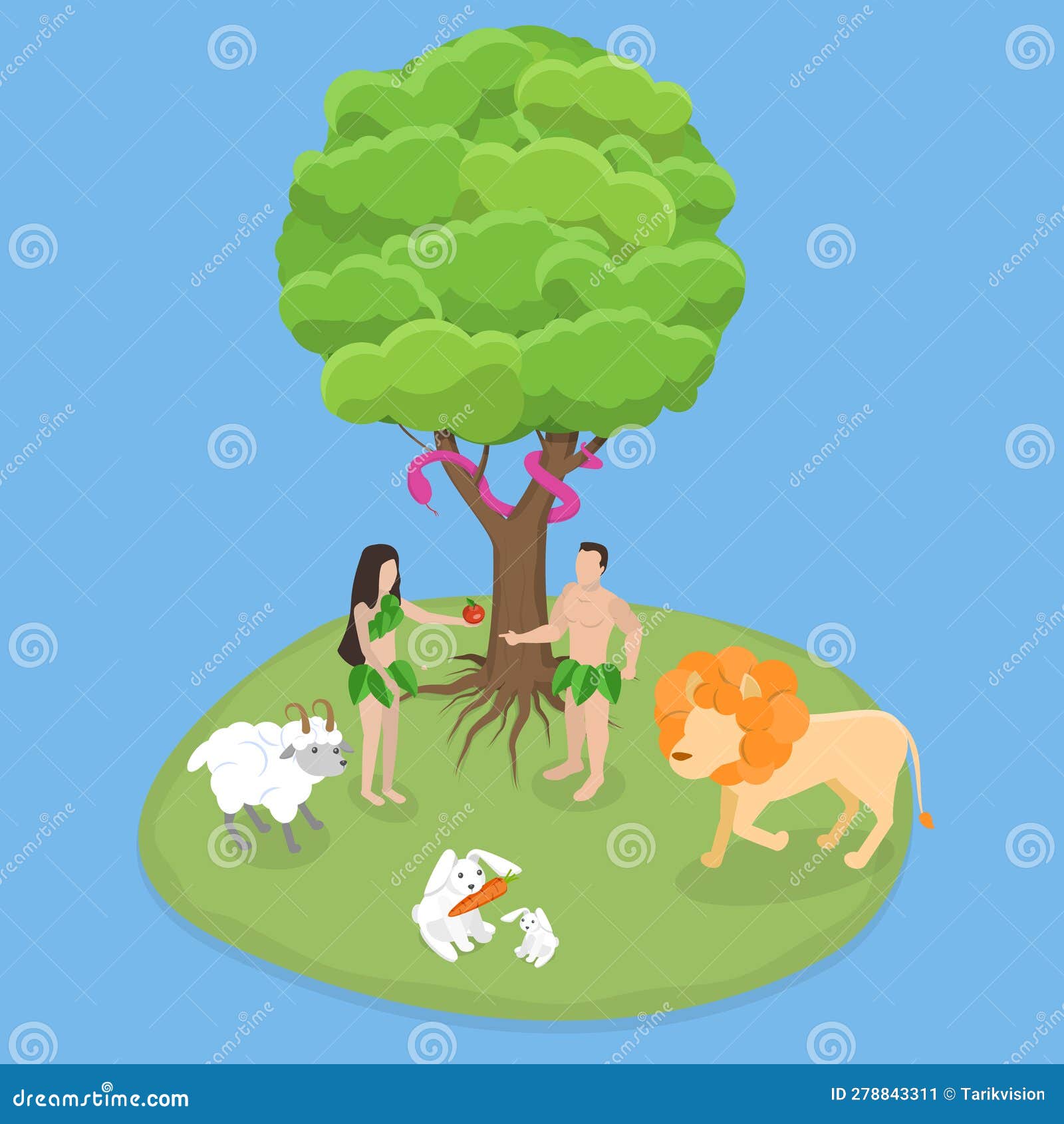 3d isometric flat  conceptual  of garden of eden