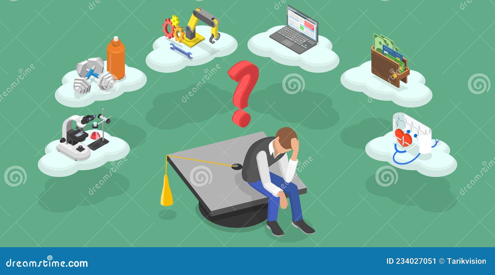 3d isometric flat  conceptual  of higher education choice-making