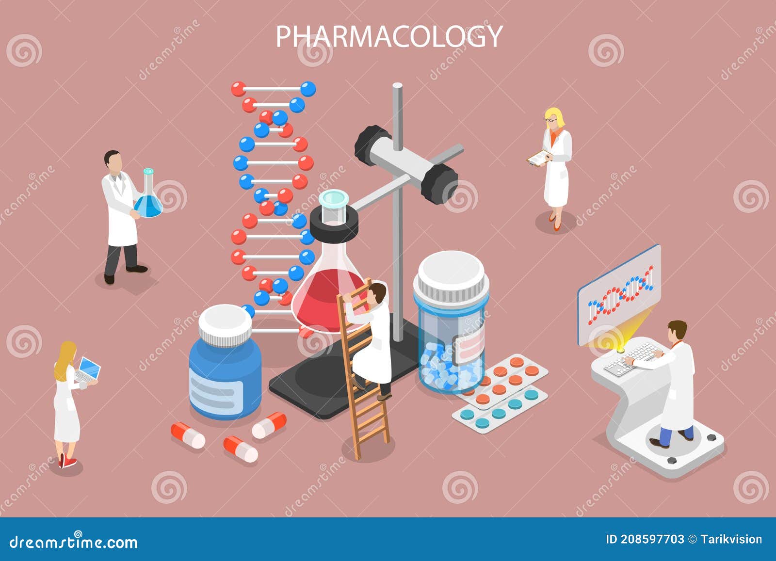 3d isometric flat  conceptual  of pharmacology.