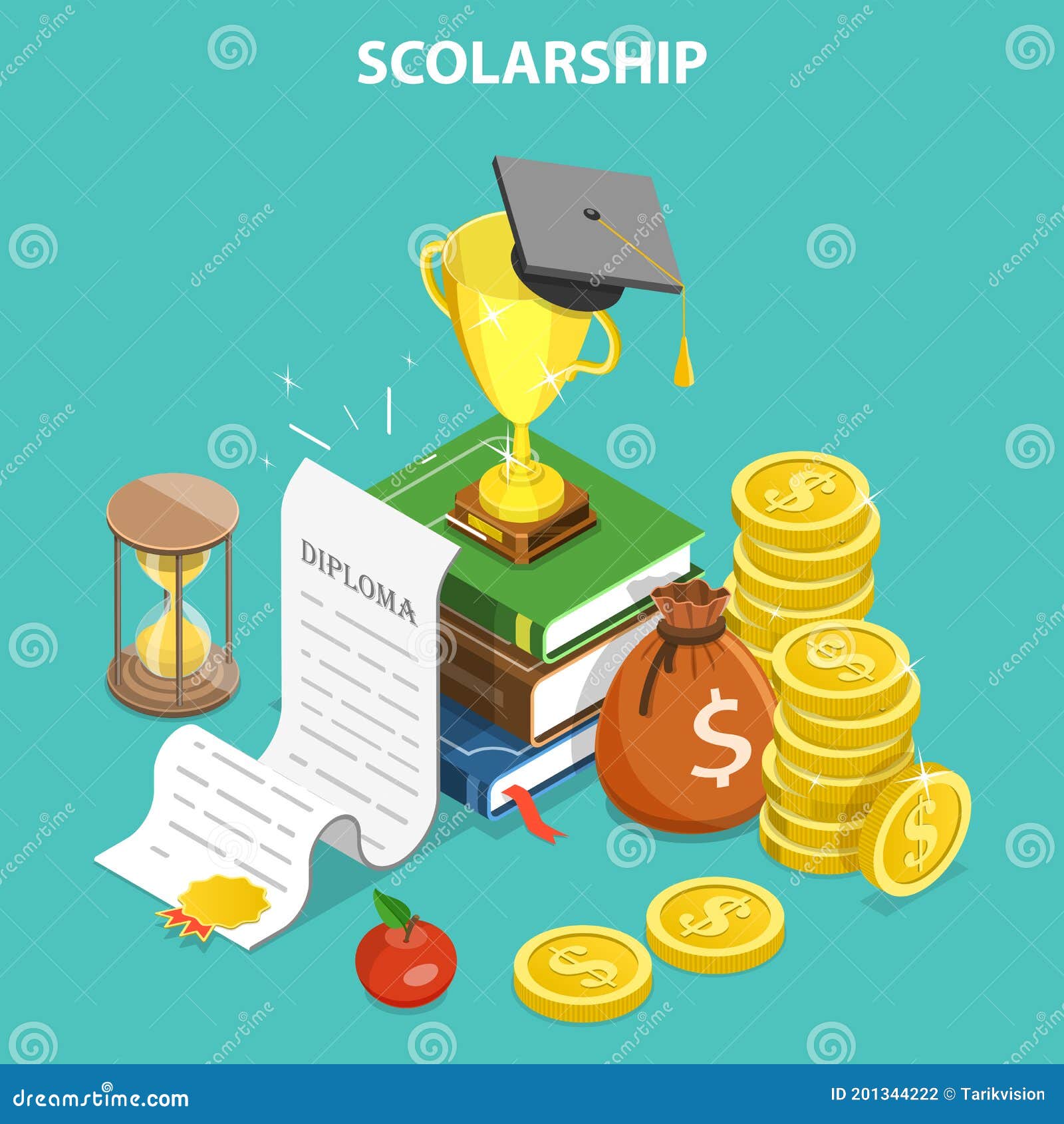 3D Isometric Flat Vector Conceptual Illustration of Scholarship Stock ...