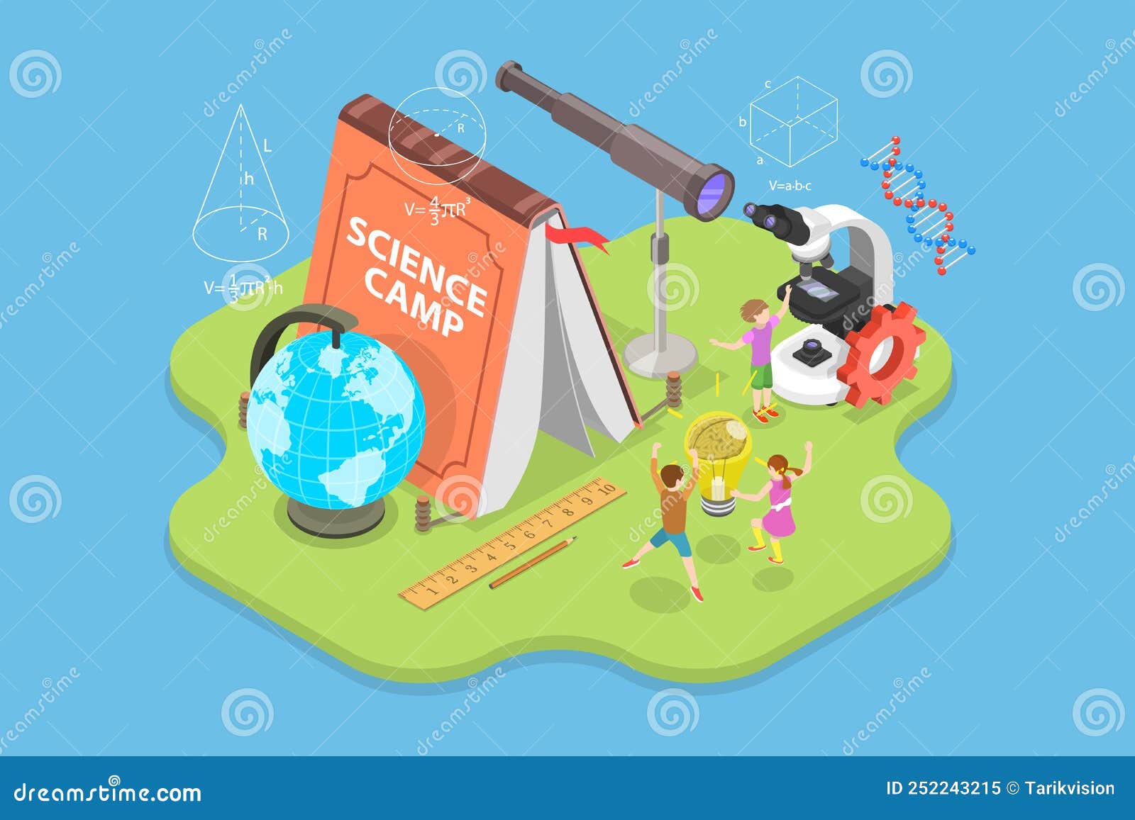 3D Isometric Flat Vector Conceptual Illustration of Science Camp Stock